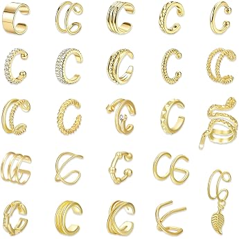 24 Pairs Ear Cuff Gold Ear Cuff Set for Women Without Piercing Fake Piercing Earrings Without Ear Hole Non Piercing Fake Helix Cartilage Wrap Cuff Earrings Ear Cuff