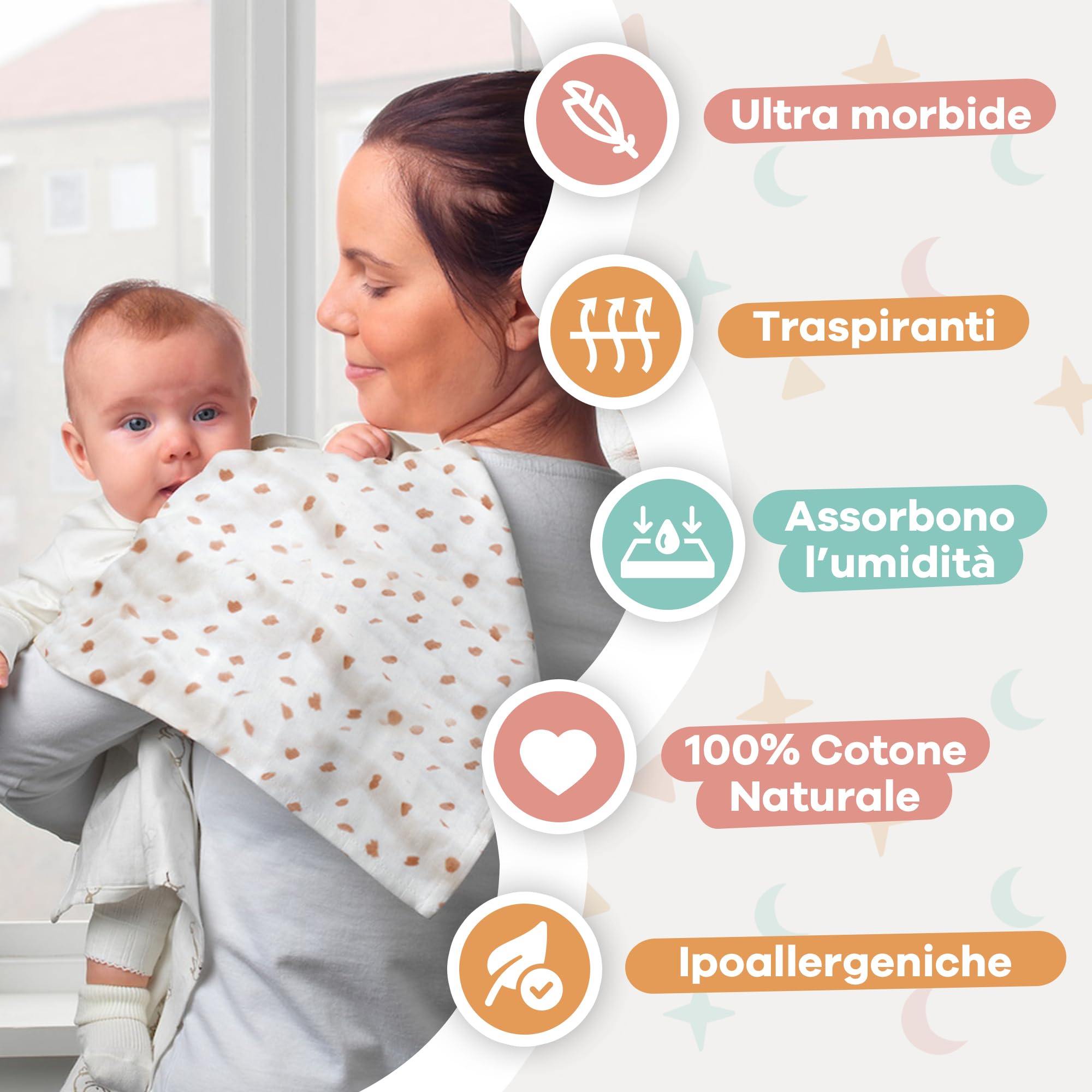 Set 6 quadrotti cotone neonato 30x30 cm Super soffici Beige