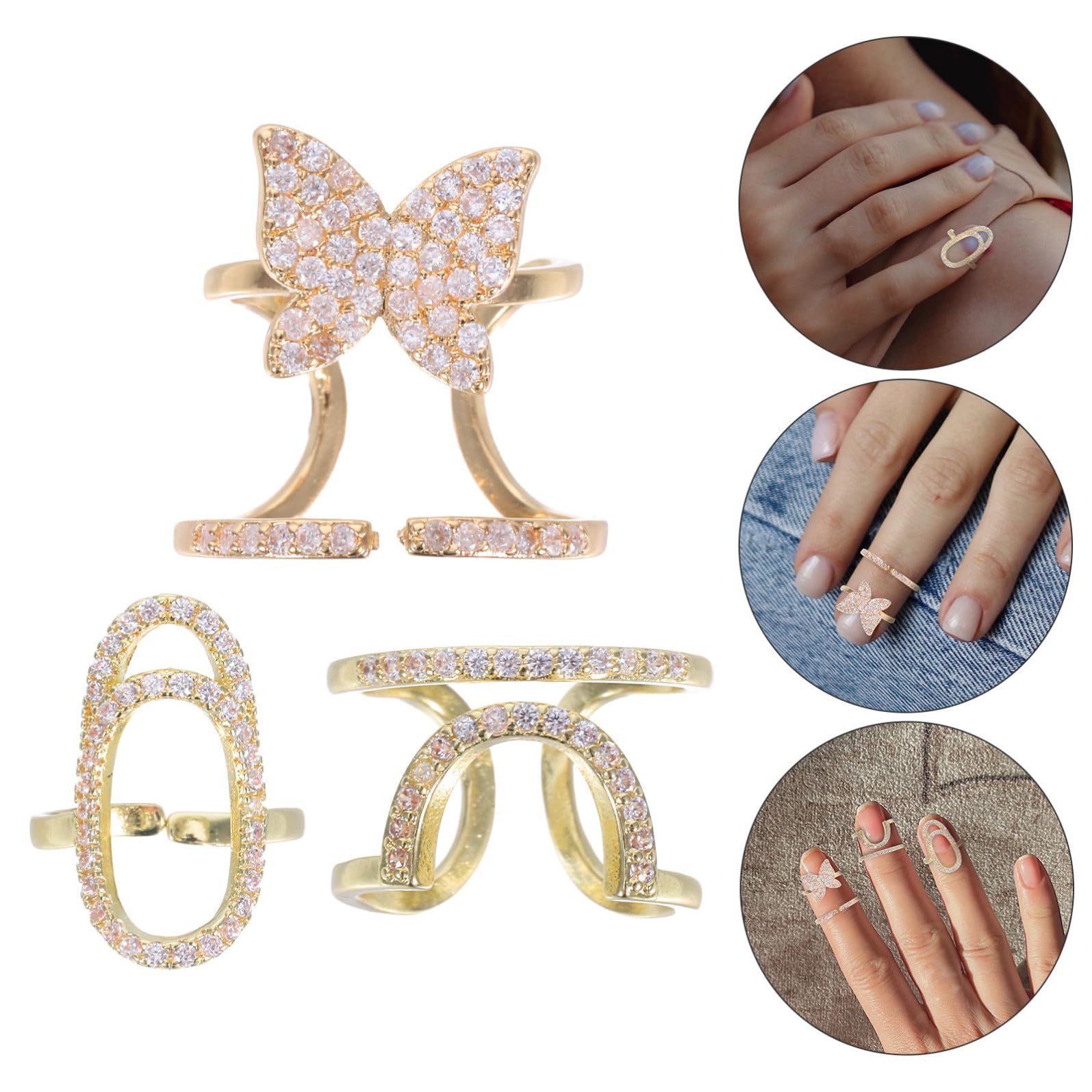 Anelli Unici per Unghie da Donna, Set da 3 Pezzi in Metallo Anallergico Design Rimovibile per Decorazione Unghie e Versatile