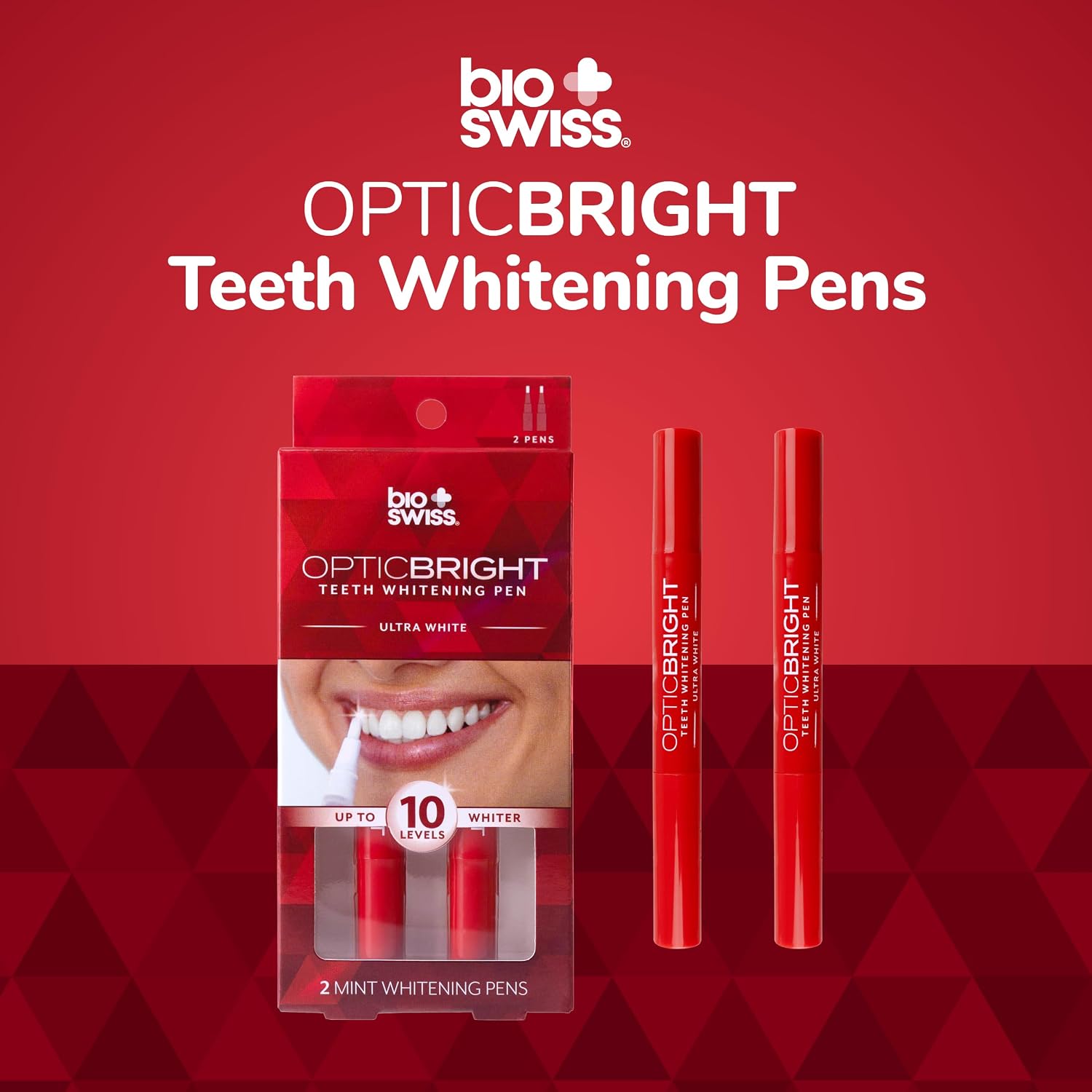 BioSwiss Optic Bright Teeth Whitening Pens, 2 Pack White Mint Tooth Whitener Pen Set