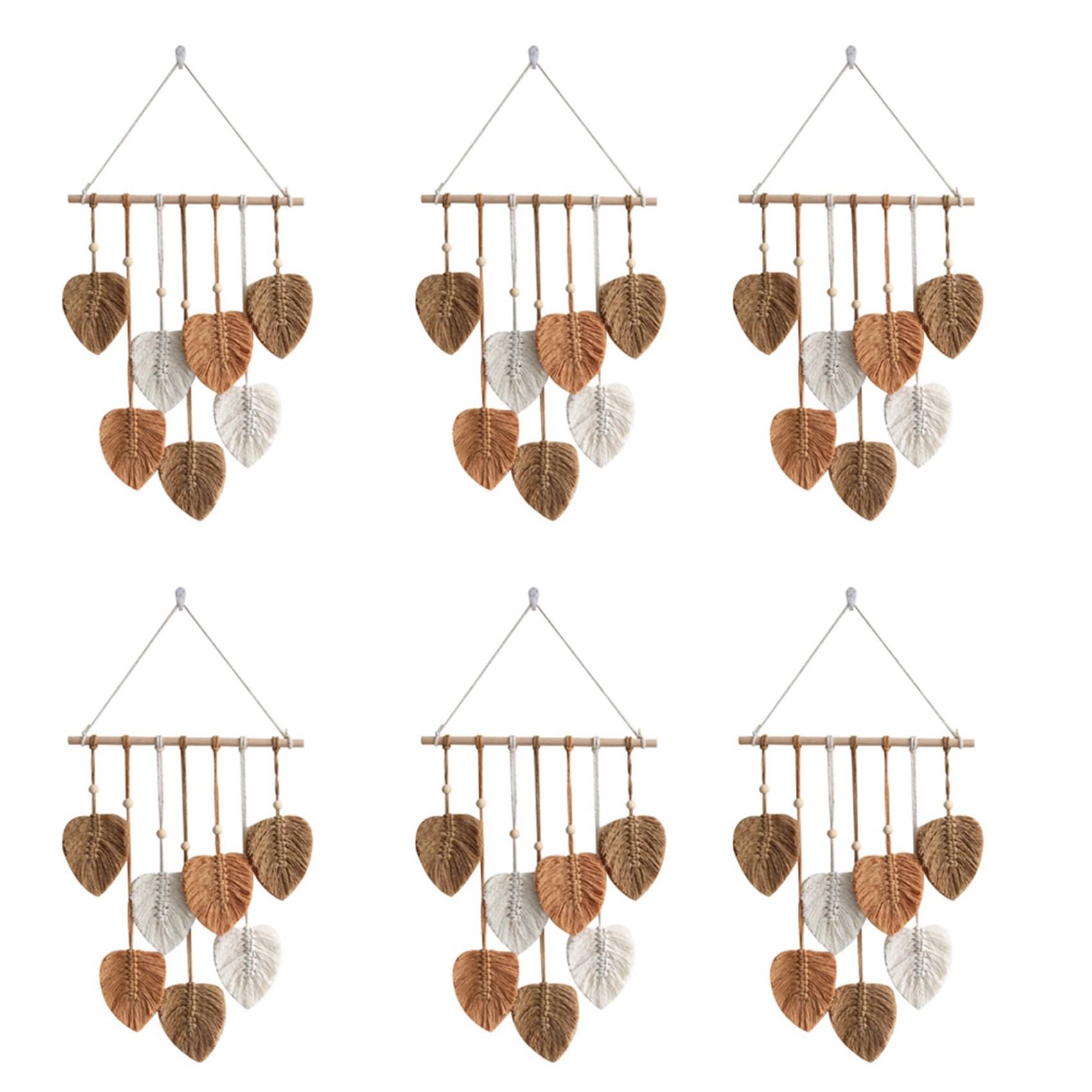 Hndhbfgrt 6X Leaf Macrame Wall Hanging Boho Room Home Decor Woven Aesthetic Wall Tapestry Home Room Wedding Decoration Khaki