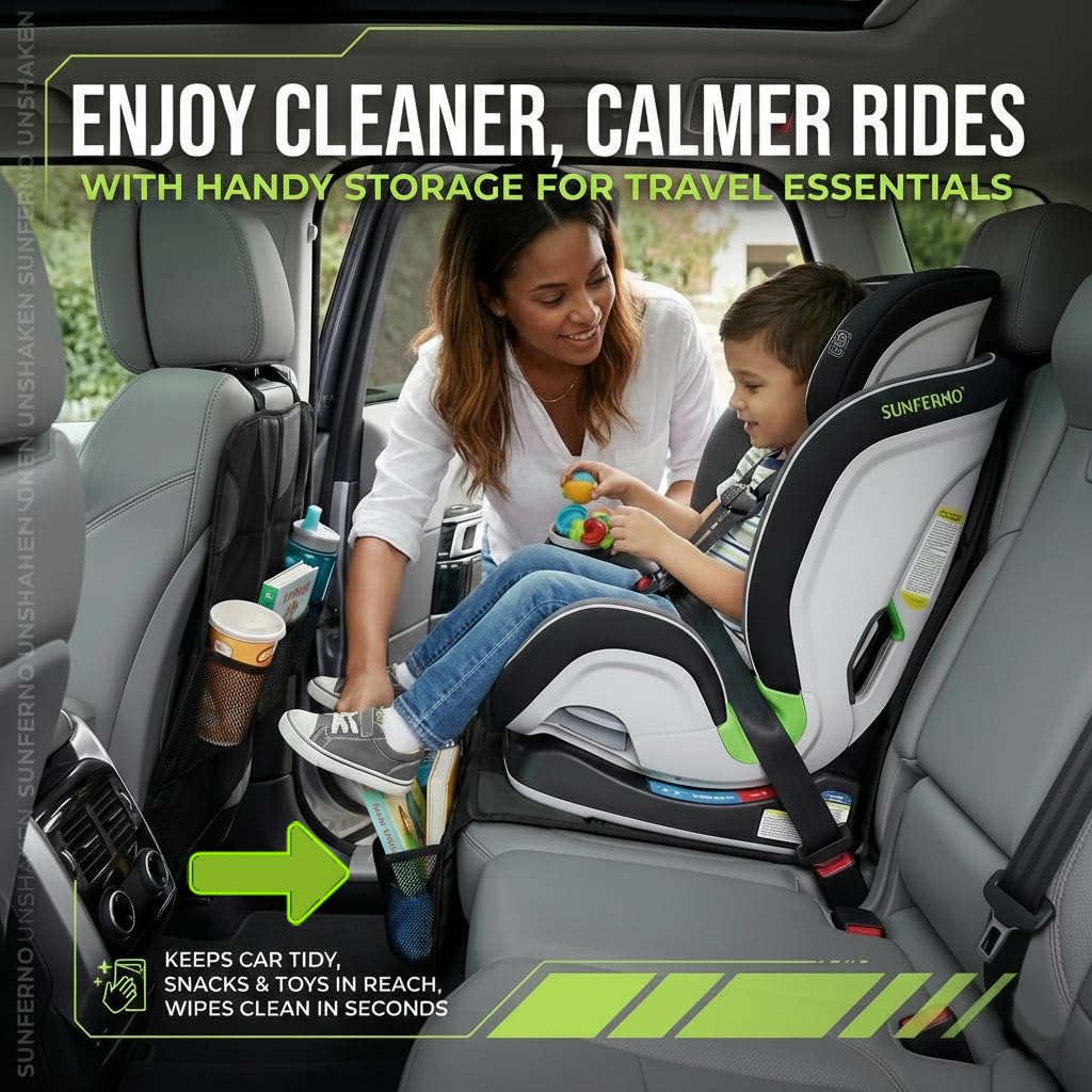 Sunferno Car Seat Protector for Child Car Seat – Baby Car Seat Cover for Ultimate Protection | Keeps Upholstery Clean, Safe & Damage-Free | Waterproof, Padded & Anti-Slip for Stress-Free Rides