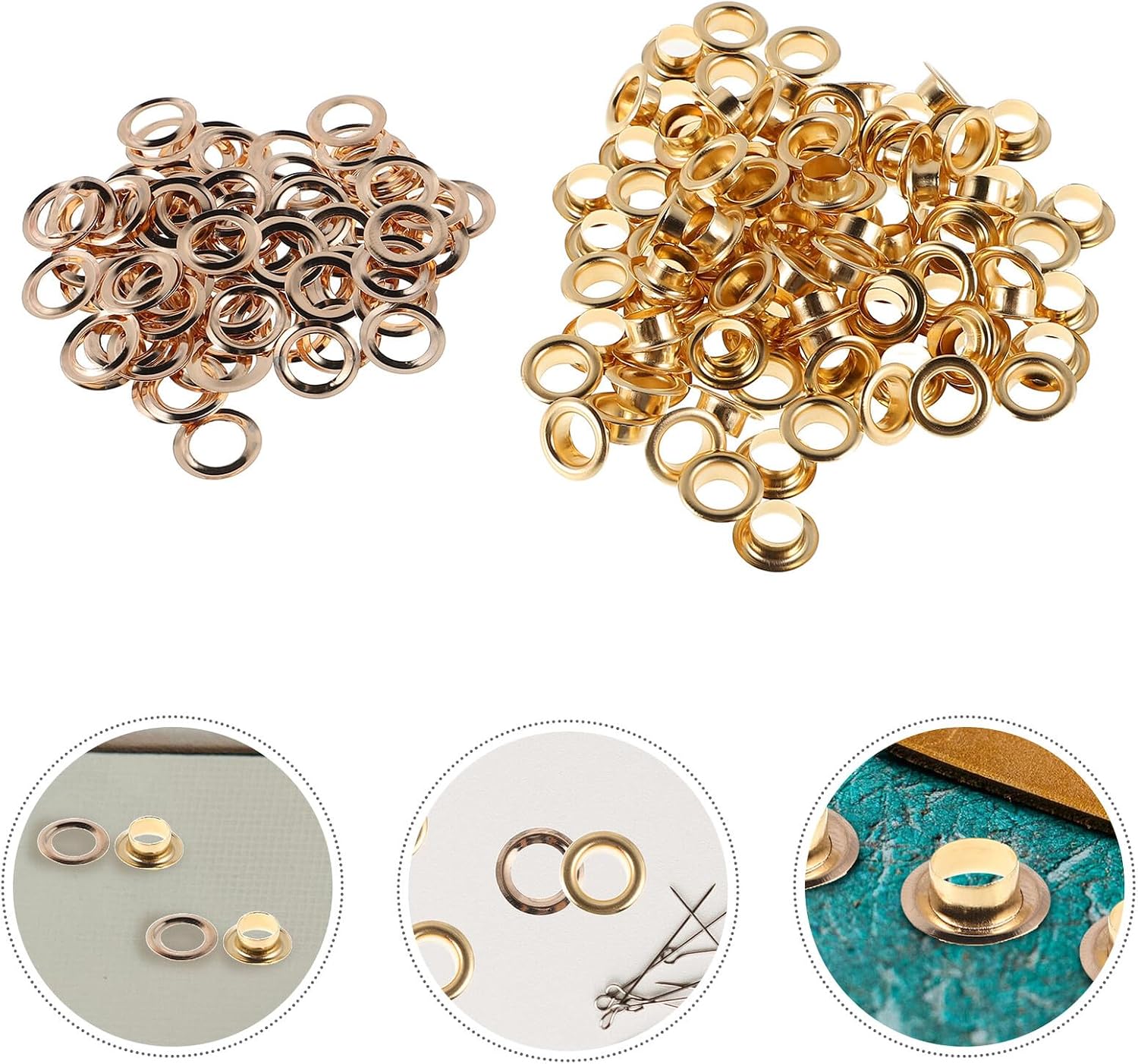 PLAFOPE 100 Sets 6mm Metal Eyelets and Gold Grommet Washers for Canvas, Leather, Clothing, Shoes, and Bags – Sewing Craft Fasteners Kit for DIY Fabric and Accessories