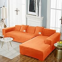 Vista 25 de IMYOGI Fundas de sofá de alta elasticidad en forma de L, 2 fundas de sofá seccionales, una para sofá porción uno para diván, de terciopelo, lavable