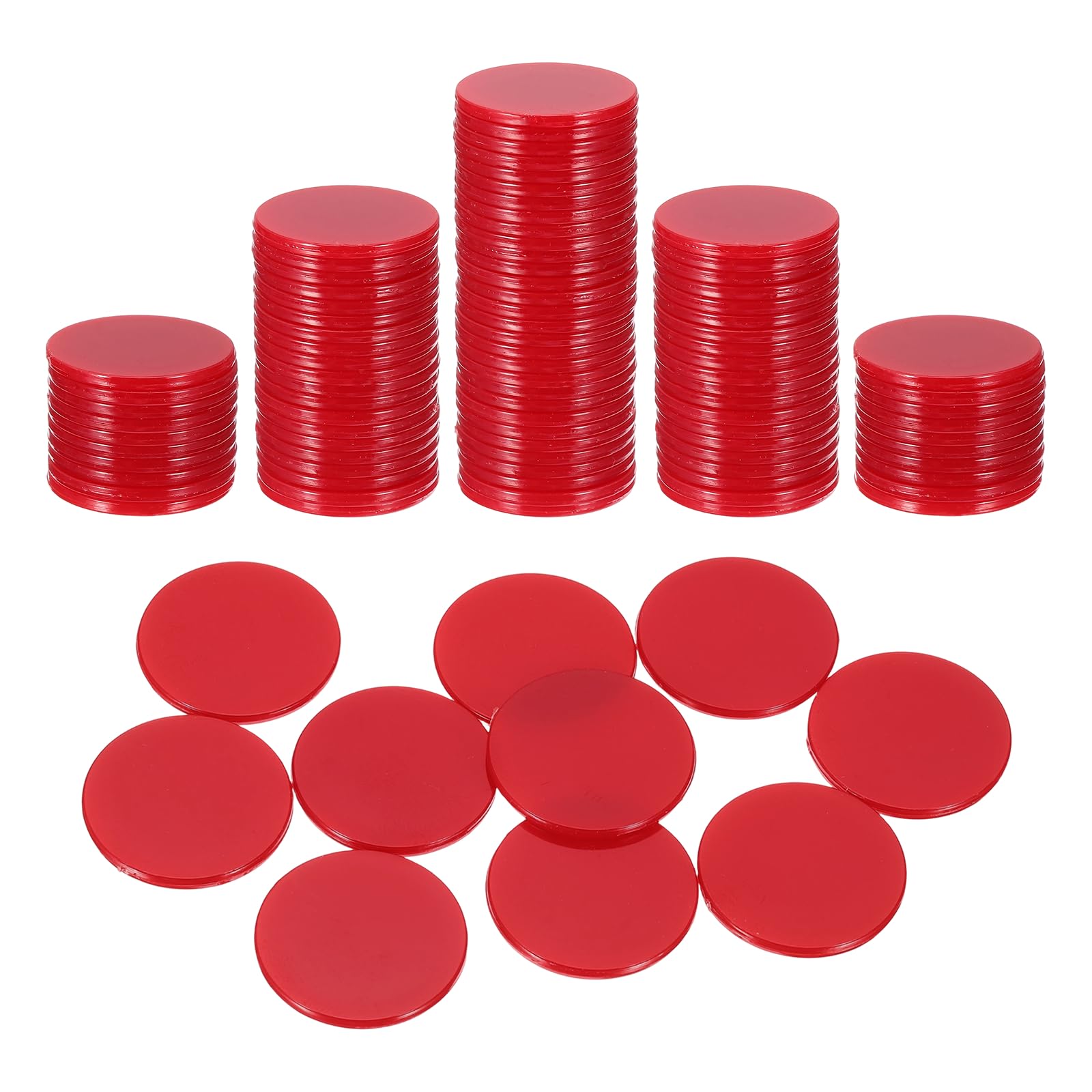 sourcing map 120Pcs 1 Inch Poker Chips, Plastic Bingo Chips Learning Counters Counting Counters Disks Markers Opaque Game Tokens for Game Play Math Counting, Red, Flat