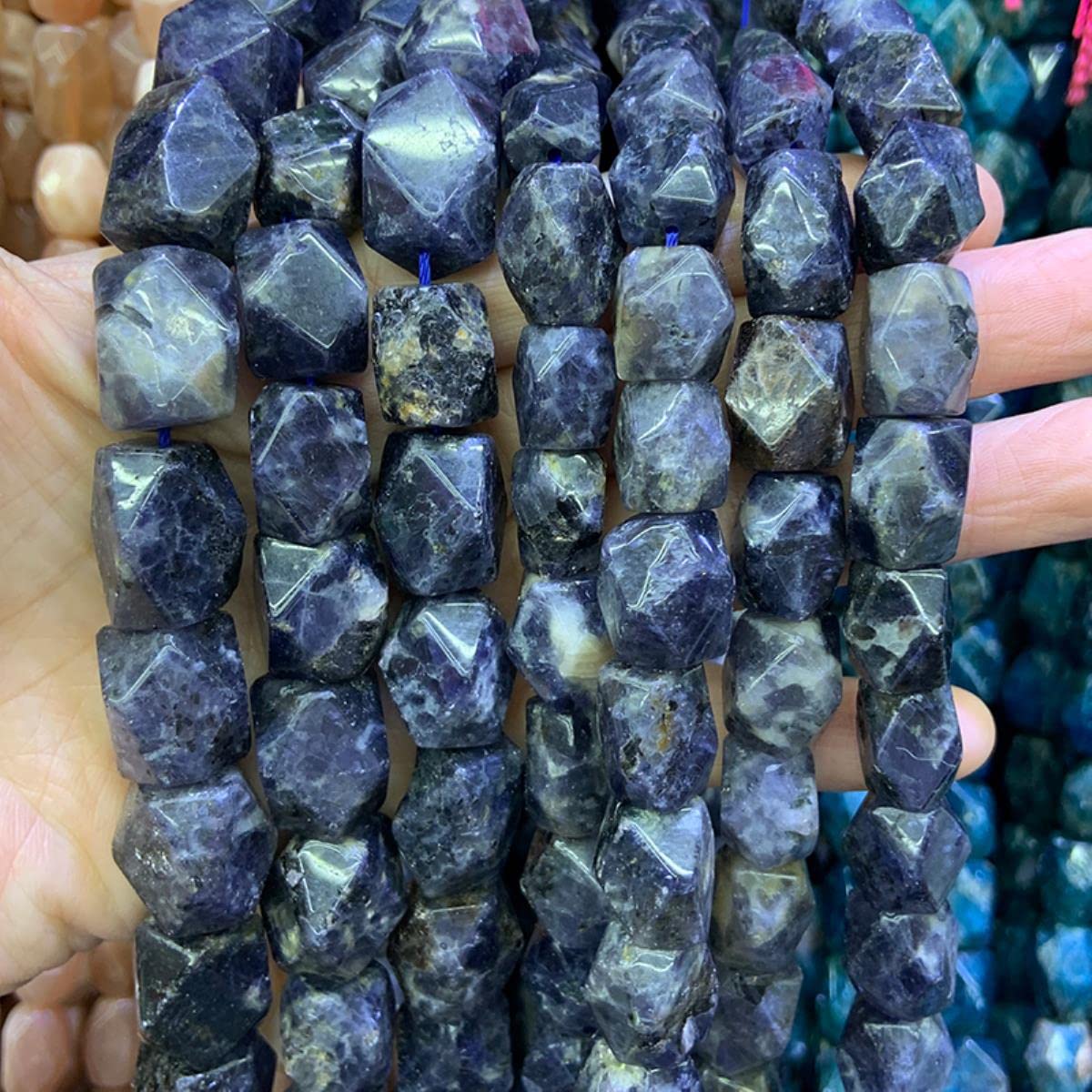Naturalne niebieskie koraliki kordierytowe, 15 fasetowanych, nieregularnych, DIY, luźne kamienne koraliki do produkcji biżuterii, koraliki, naszyjnik dla kobiet, mężczyzn, prezent, 11 x 12-14 mm