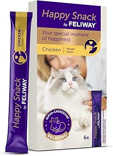 Happy Snack by FELIWAY - Friandises Délicieuses et Apaisantes pour Chats- Boite de 6 sticks Goût Poulet - Aide les Chats à se Sentir plus Calmes et Développe les Liens Affectifs