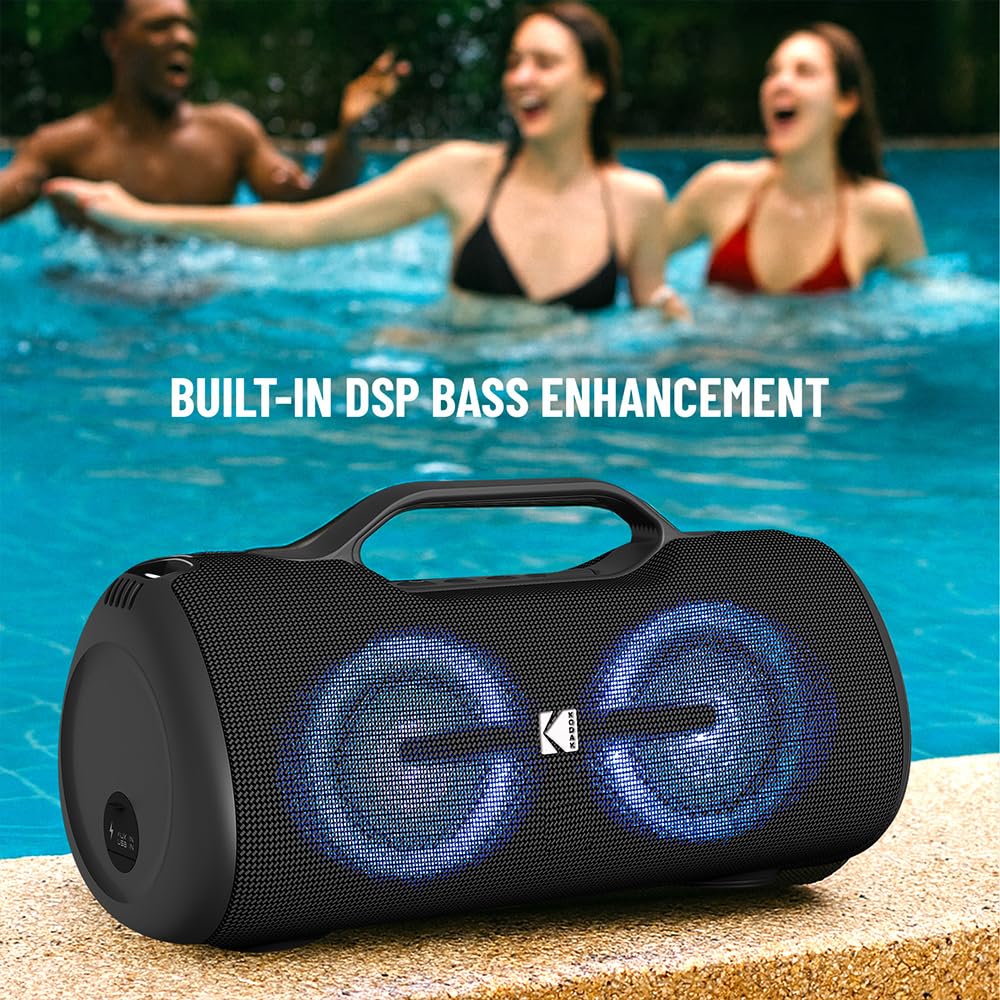 KODAK Głośnik Bluetooth 60W : wciągający dźwięk stereo, wodoodporny IPX5, TWS, DSP i autonomia 10 godzin - czarny
