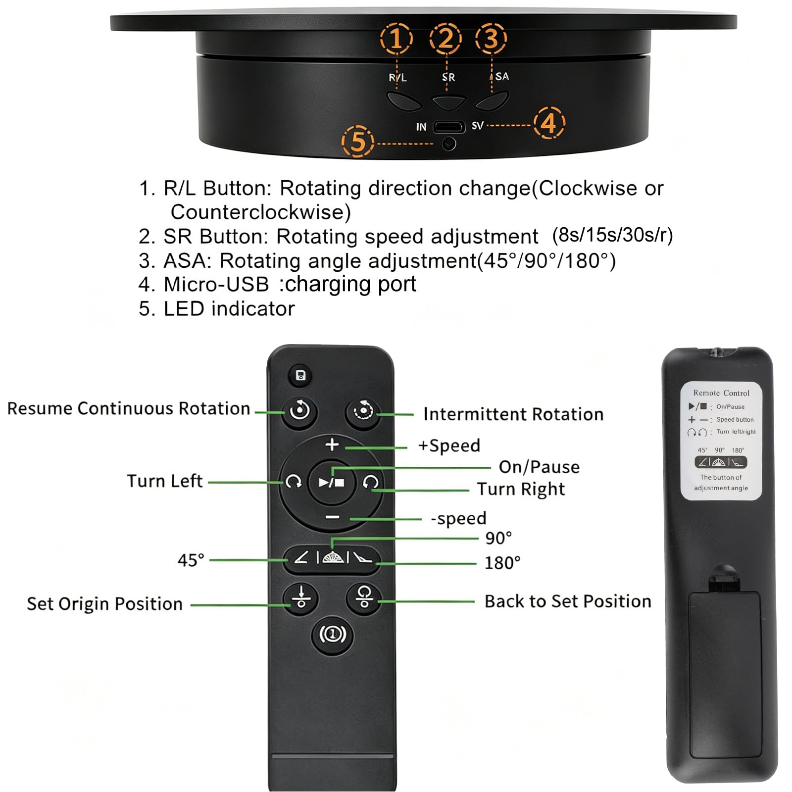 Espositore Girevole Elettrico 360°, Base Girevole Elettrica con Ricarica USB 3 Velocità, Piatto Girevole Elettrico per Torte Gioielli Modelli Collezioni Fotografia Live (Nero)