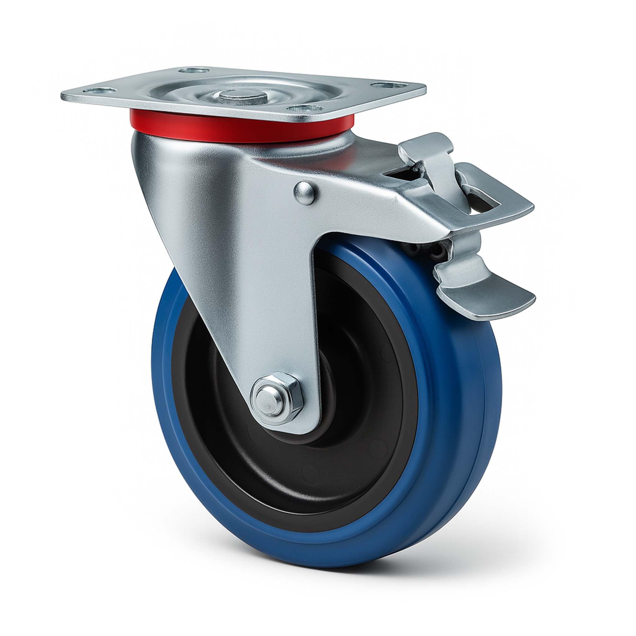 Wiltec Lenkrolle 125 mm mit Kunststoffrad, Bremse und Anbauplatte