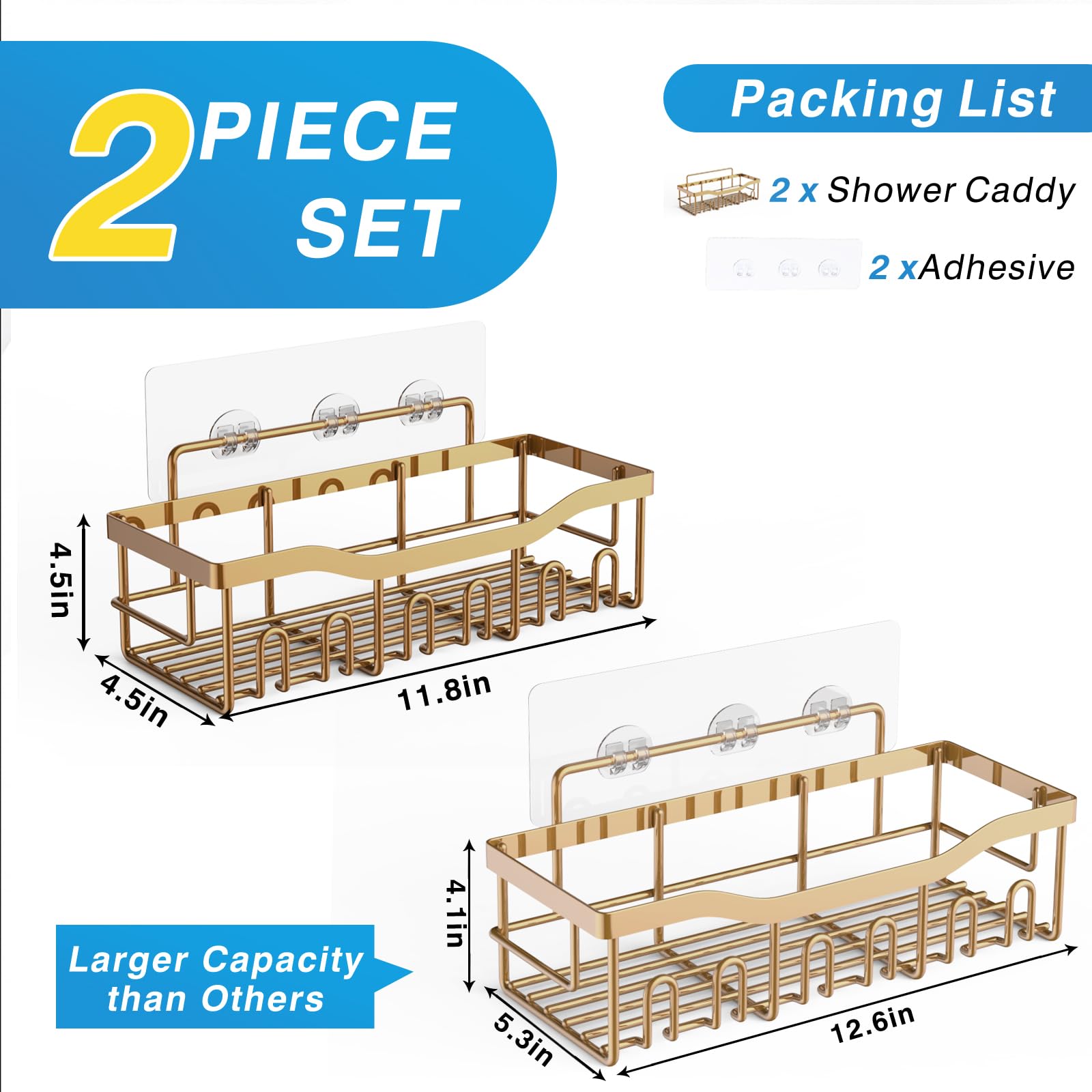 EUDELE Organizador de ducha, 2 unidades, organizador adhesivo para almacenamiento de baño, decoración del hogar y cocina, sin taladrar, estante de acero inoxidable inoxidable, juegos de decoración de