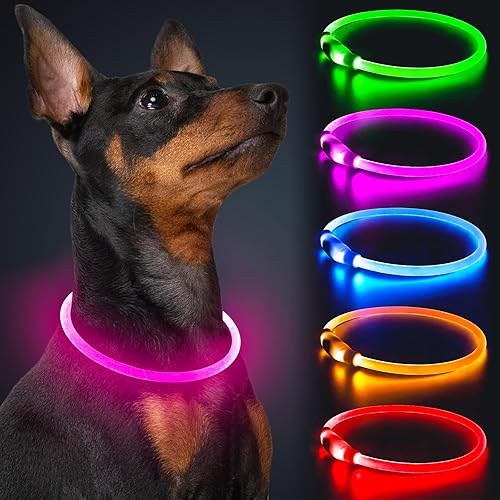 Miniatura 7 de Collares de perro iluminados, collar de perro LED Dlitk recargable por USB, 1 unidad, collar brillante de poliuretano termoplástico para perros,