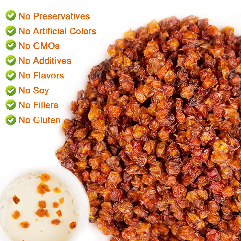 PlantGift Dried Sea Buckthorn Berries 80G/2.82oz 沙棘果 Whole Berries,Dried Extremely Gently, No Additives, High B12 Content, Organic Dried Fruit