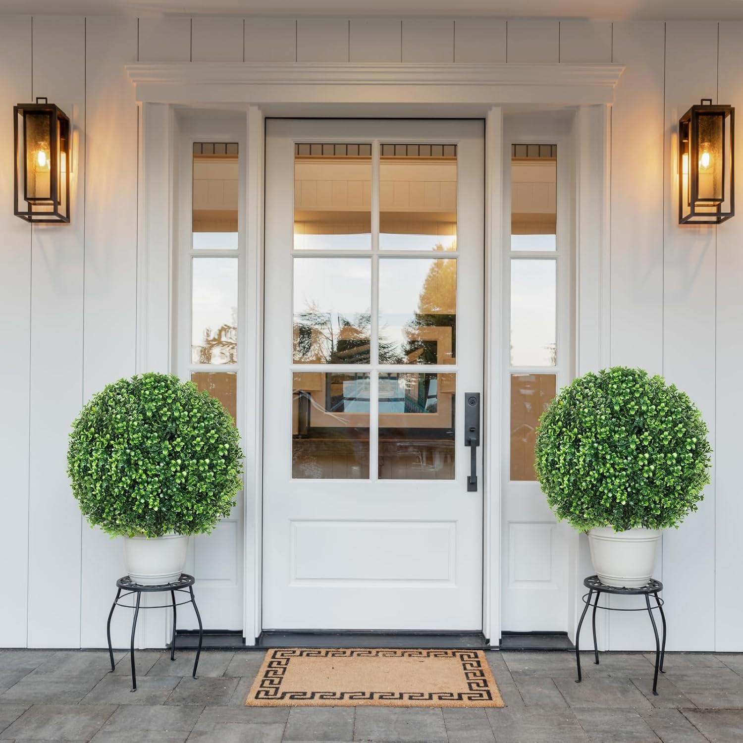 25.6" Artificial Boxwood Topiary Ball Trees: 2 Pack Fake Shrubs with Spike – UV Resistant & Fade Resistant Faux Bushes, Evergreen Spring Artificial Plants for Outdoor Indoor Front Porch Garden - Image 6