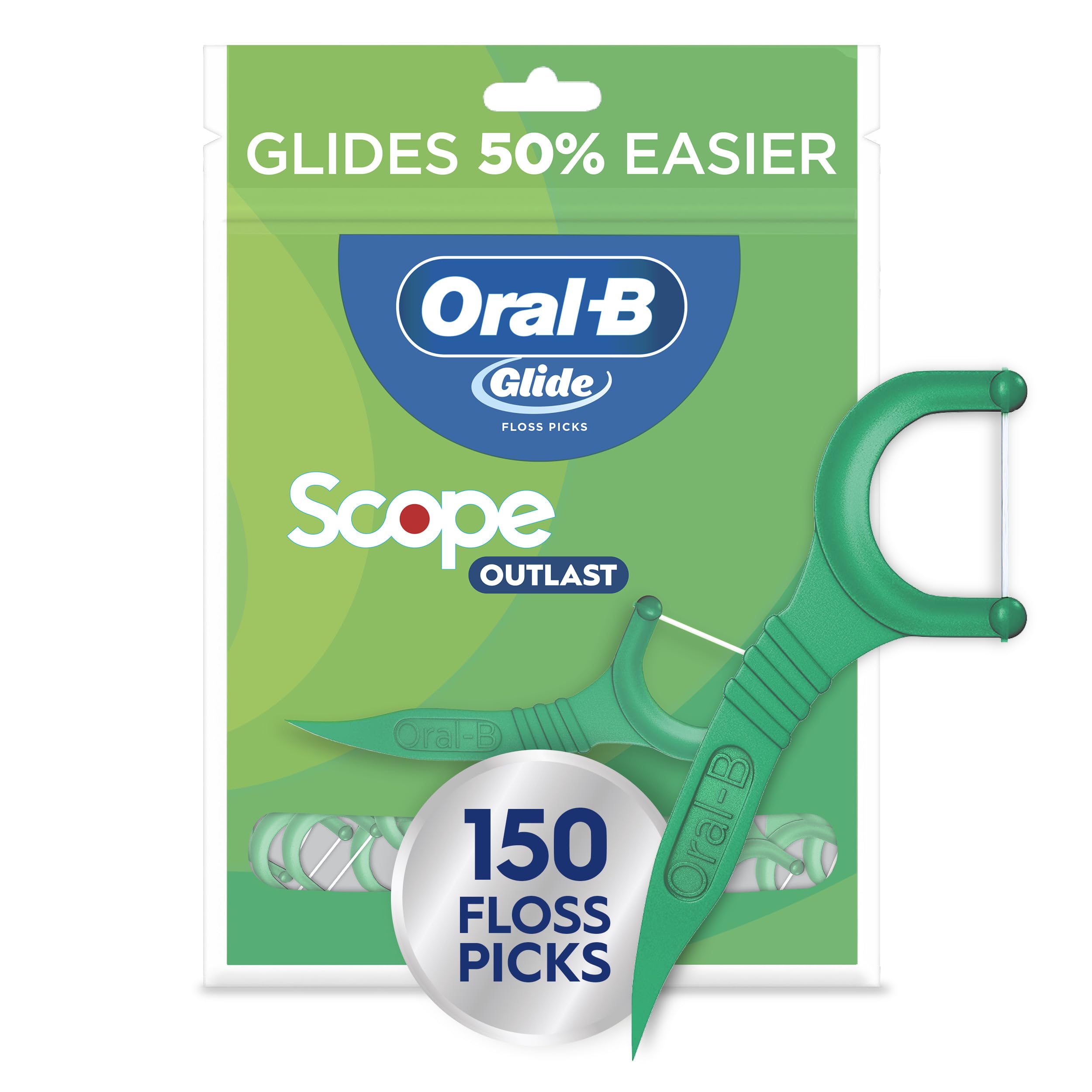 Glide Complete with Scope Outlast Dental Floss Picks, Mint, 150 Count