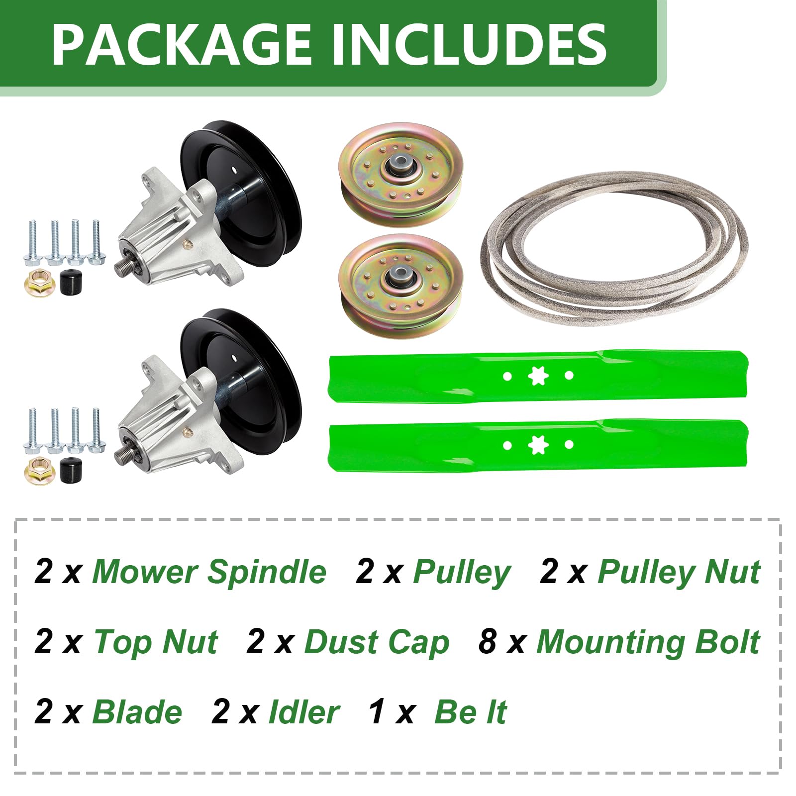 Kit de reconstrucción de cubierta para cortacésped de 42 pulgadas para MTD Cub Ca det incluye 2 husillos 618-04822 618-04889 918-04950, 2 cuchillas 742-04312 742-04308, 2 tensores 756-04112 29