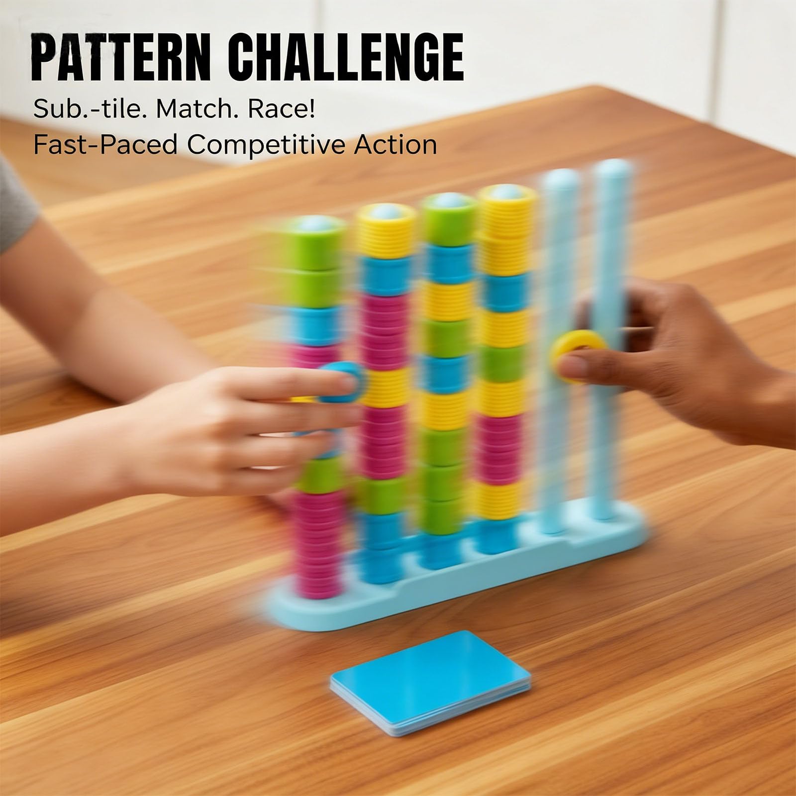 Color Stack Challenge Game, Color Matching Puzzle for 2 Players, Fast Pattern Ring Stack Board Game, Competitive Tabletop Brain Teaser for Family Night with 60+ Challenges
