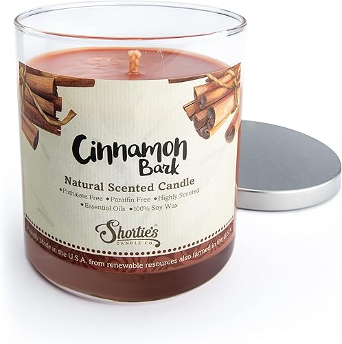 Vela de soja natural perfumada con corteza de canela, aceites aromáticos esenciales, 100% soja, libre de ftalatos y parabenos, combustión limpia, 9