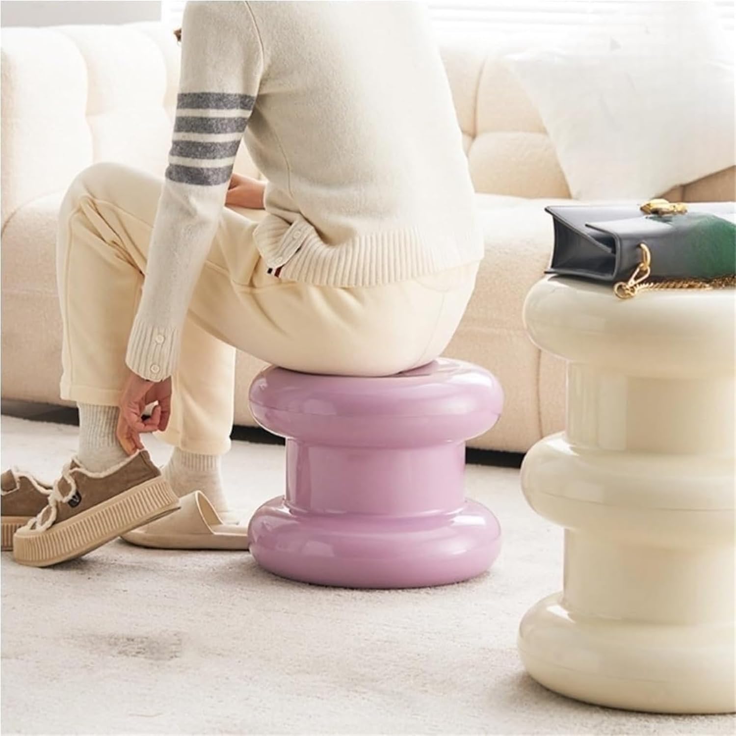 ABS Plastic Low Stool Foot Rest Entrance Shoe-Changing Stools Corner Side Table for Living Room Small Space