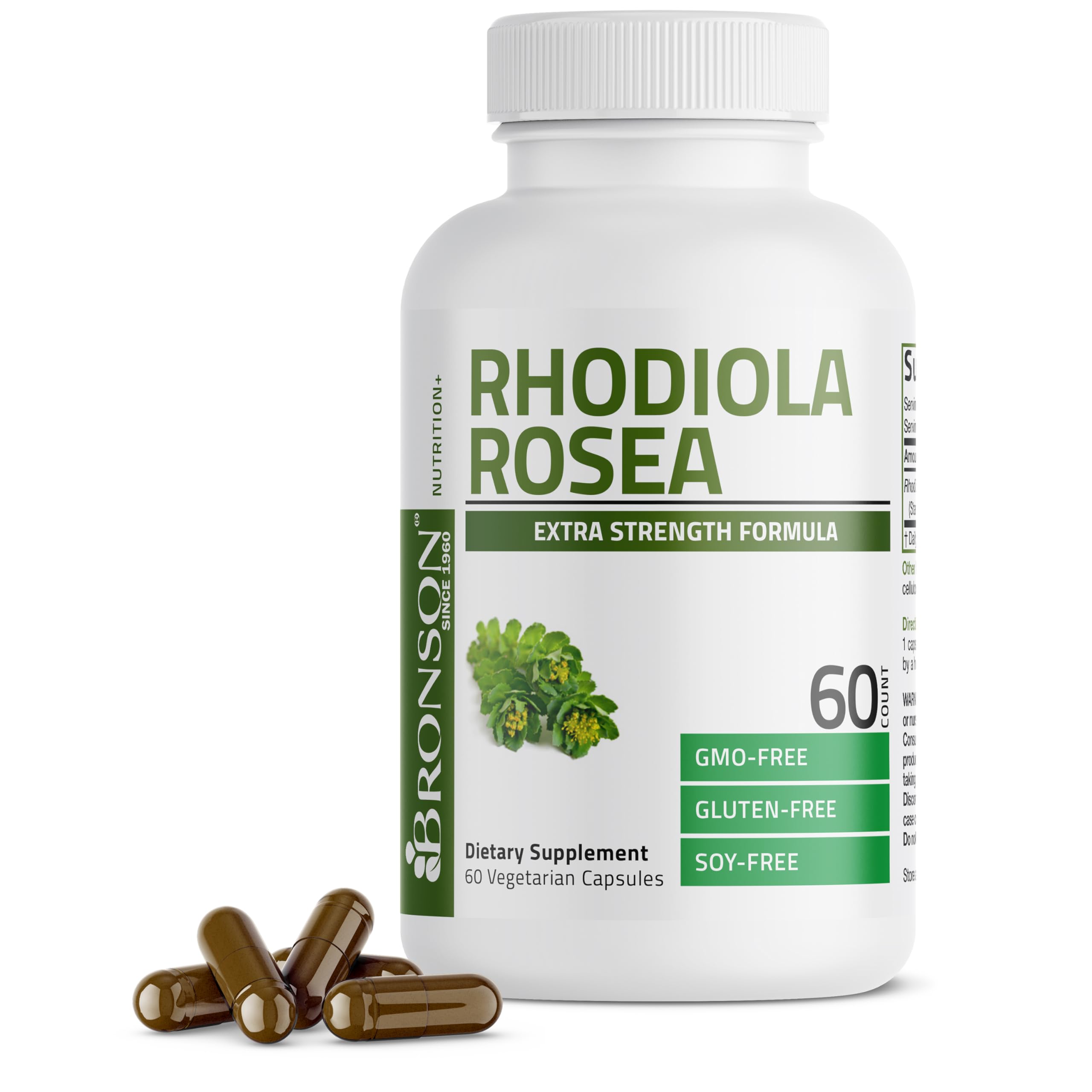 Bronson Rhodiola Rosea Vegetarian Capsules - Adaptogenic Herb - Brain, Stress & Mood Support - Non-GMO, 60 Count