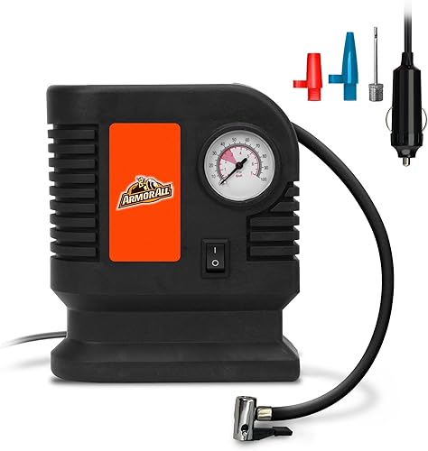 Armor All Inflador de neumáticos portátil de 100 PSI, bomba de aire para neumáticos de automóvil, bicicleta, camión, boquillas multiusos y