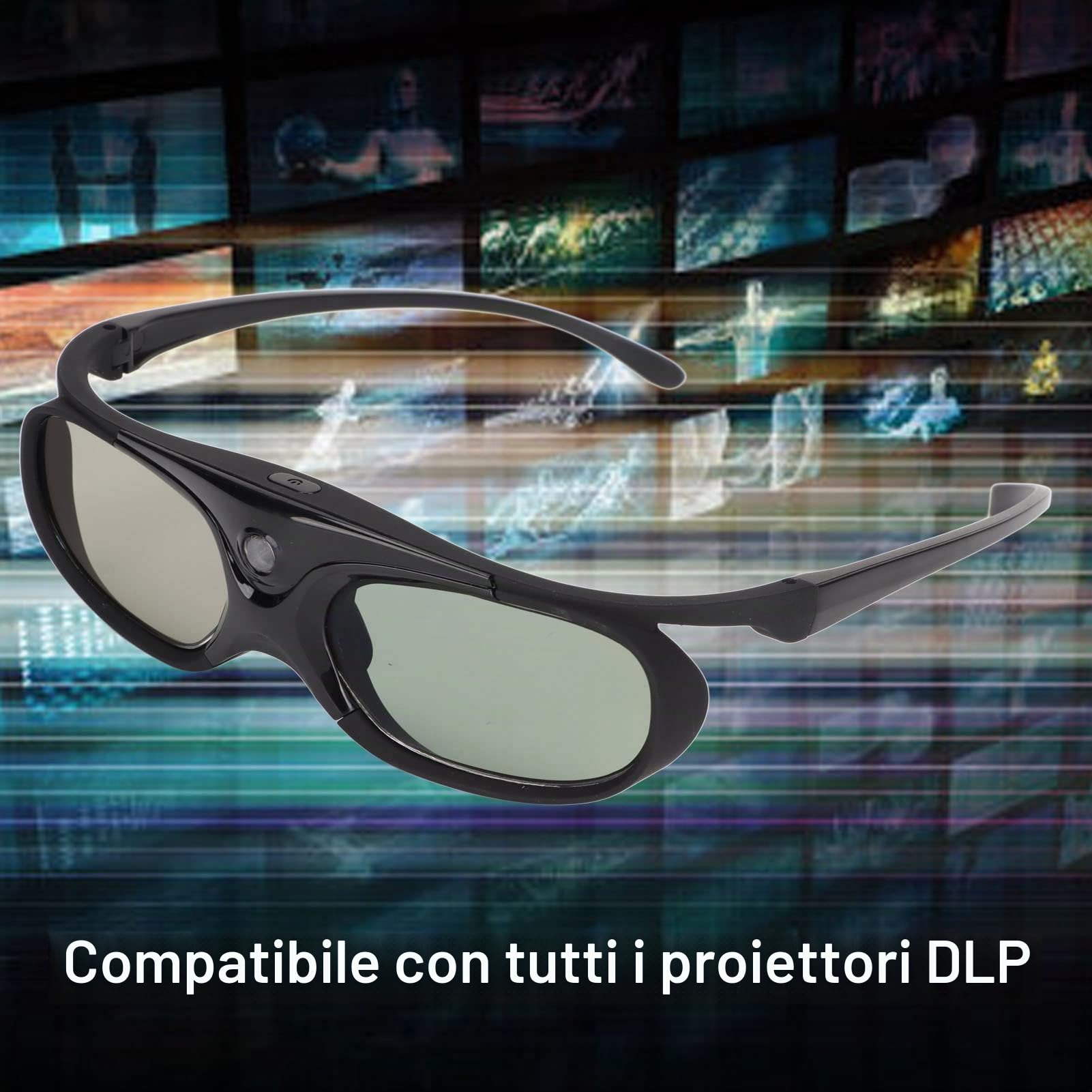 Occhiali 3D DLP Link da 2 Pezzi, Occhiali 3D con Otturatore Attivo 144Hz, Occhiali 3D Ricaricabili per Proiettori 3D DLP Link, Occhiali da Vista 3D per ZX4 H1, per Proiettore 3D