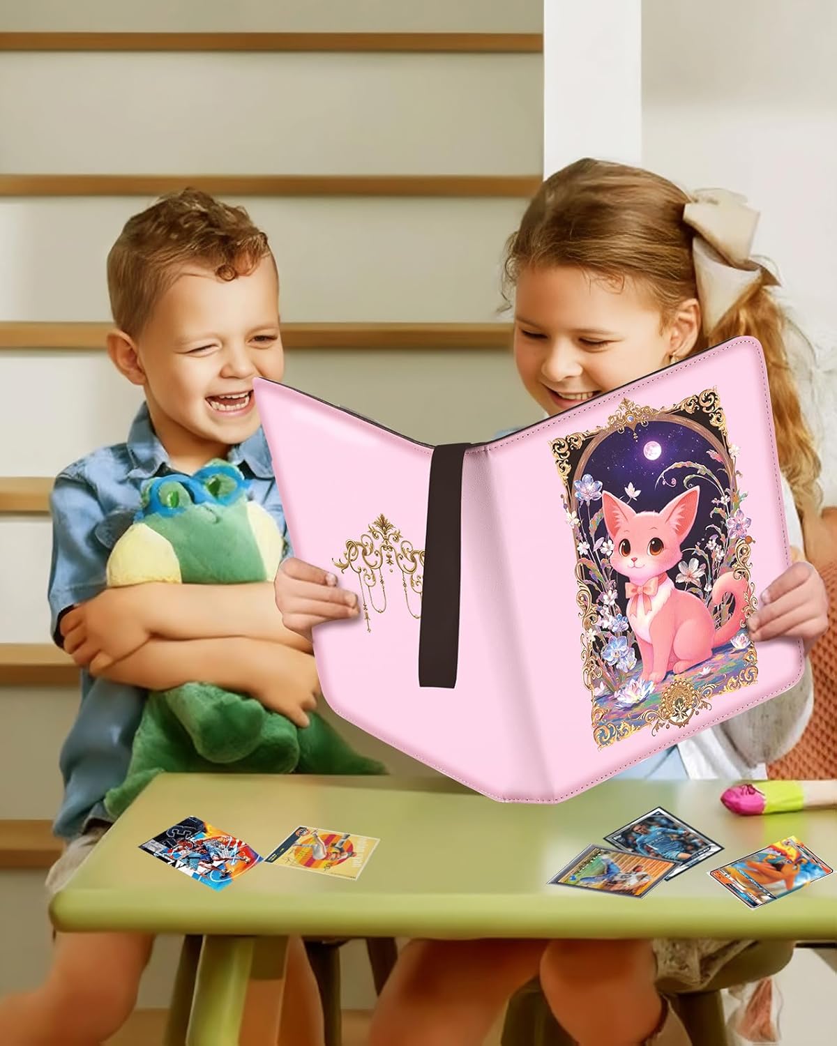 Lotadilo for 9 Pocket Card Binder Large Capacity for 900 Cards - Trading Card Collection Album Folder Double Sided Pocket with Zipper PK Fox Design for Girls Girly Teens for Sports Cards Game Cards