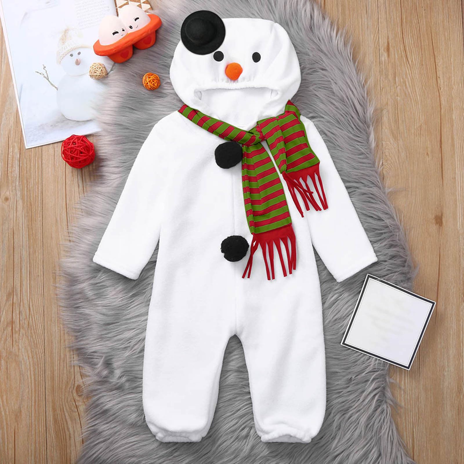 Pagliaccetto natalizio per bambini, motivo pupazzo di neve, per cosplay, in pile, per abbigliamento invernale caldo