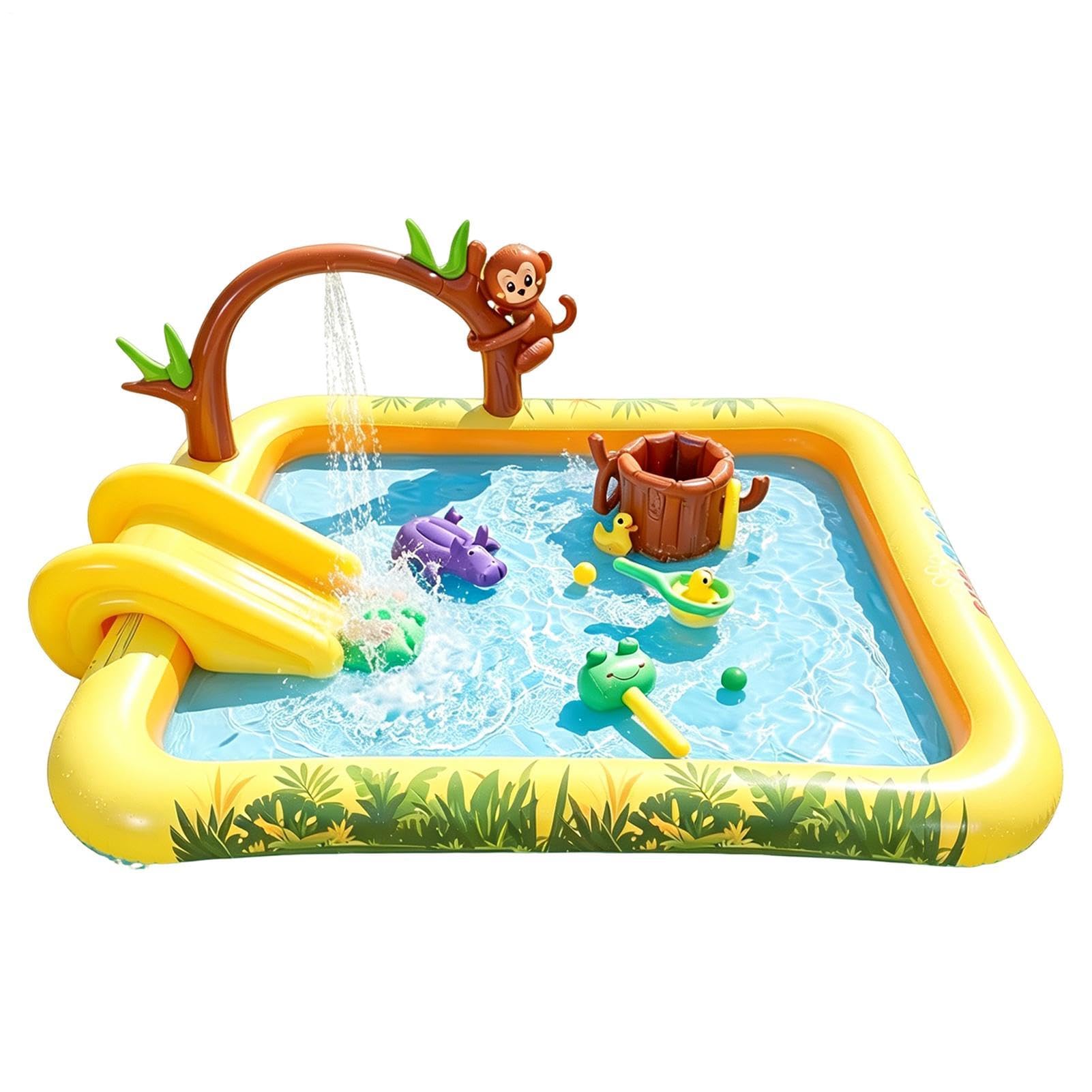 Kids Pool with Slide,Cute Animal Inflatable Fun Pad with Slides | Kids Swimming Pool | for Outside Garden Yard Lawn Patio Deck Porch Park Playground House School Vacation