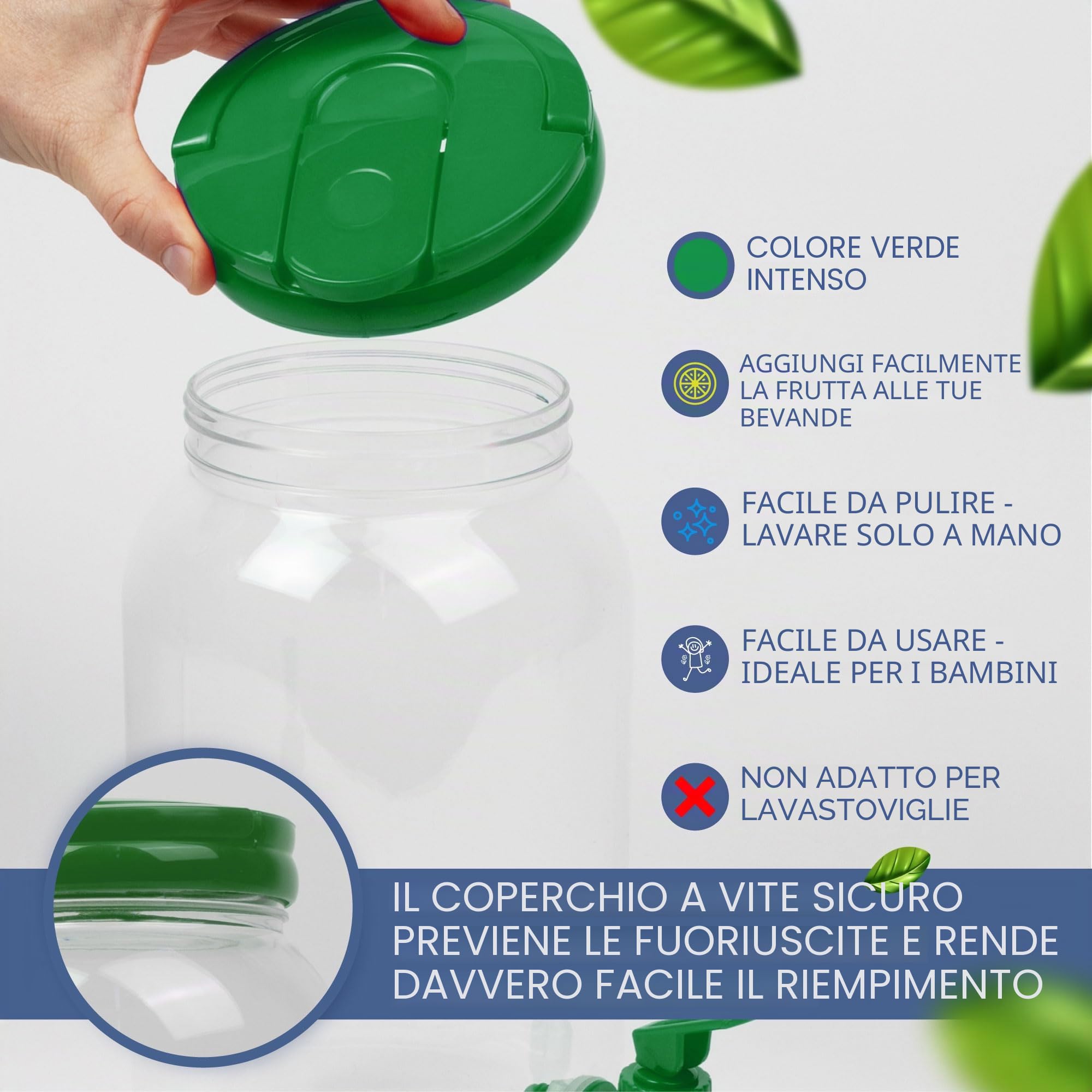 HEFTMAN - Dispenser per bevande in plastica con rubinetto - Confezione da 2, 3L, dispenser per acqua fredda con rubinetto, maniglia, coperchio a vite, frigorifero per cocktail, bevande infusi e