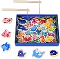 PLUSPOINT Wooden Fishing Magnetic Toy Set Fishing Game 32 Piece Fishes 2 Sticks 1 Tray Wooden Magnetic Fishing Travel Ta