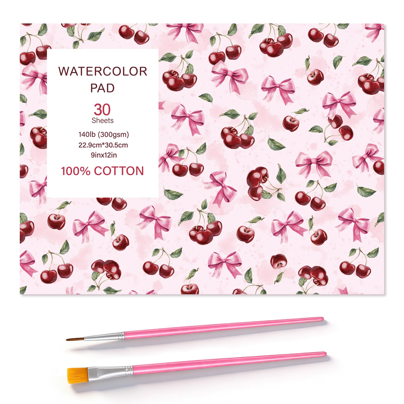 Aquarellpapierblock mit 2 Aquarellpinseln, 22,9 x 30,5 cm, 300 g/m² Wasserfarbenpapier, kaltgepresst, reißbar, Aquarell-Skizzenbuch zum Malen, 30 Blatt
