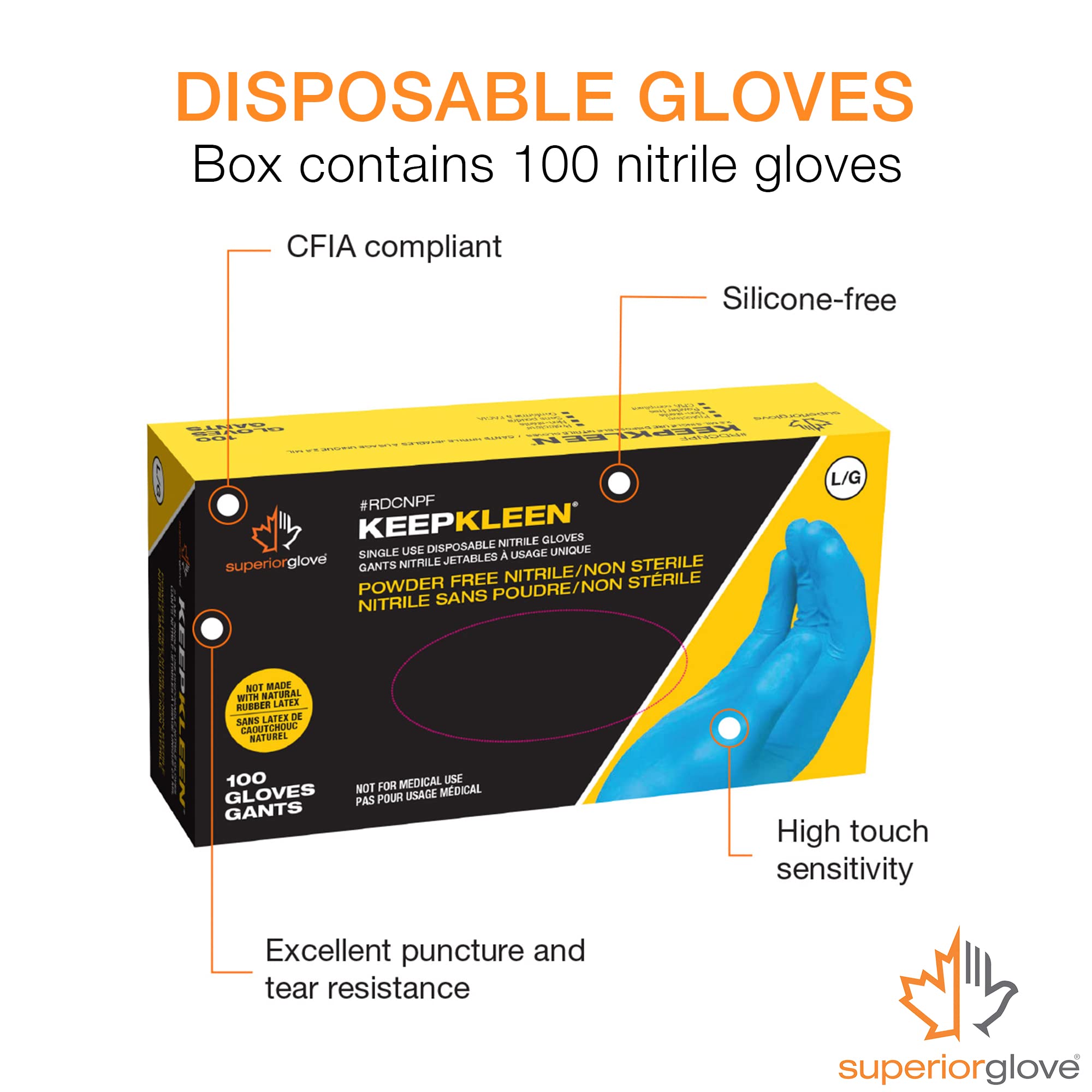 Superior Rdcnpf Keepkleen Contour nitrile, lavoro, usa e getta, senza polvere, 4 mil, spessore 22,9 cm, lunghezza (confezione da 100), L, 100