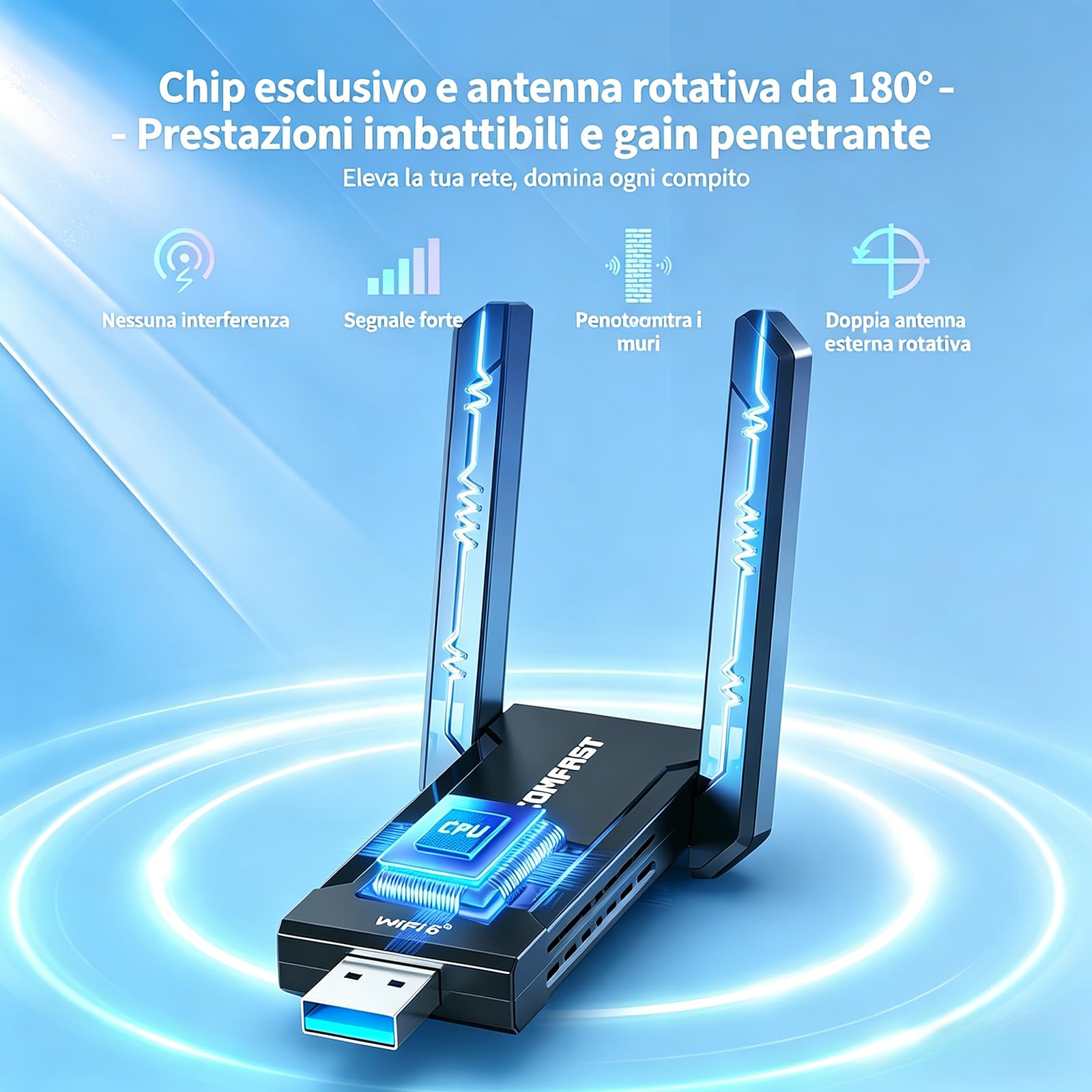 COMFAST Chiavetta WiFi PC Fisso, 5400Mbps Adattatore WiFi USB 3.0 WiFi6E