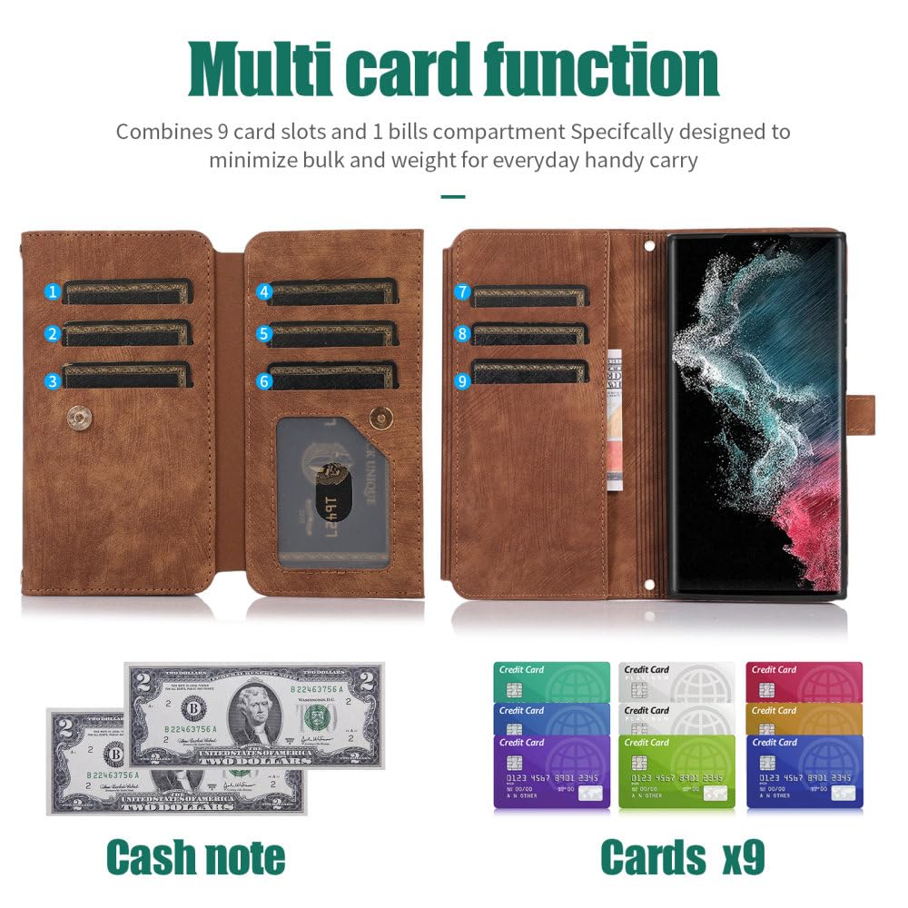 Funda para teléfono con Billetera Cruzada para Samsung Galaxy S23 FE S22 Plus Note 20 Ultra A14 A34 A54 A33 A53 5G Tarjetero Cordón de Cuero, marrón, Galaxy A33 5G
