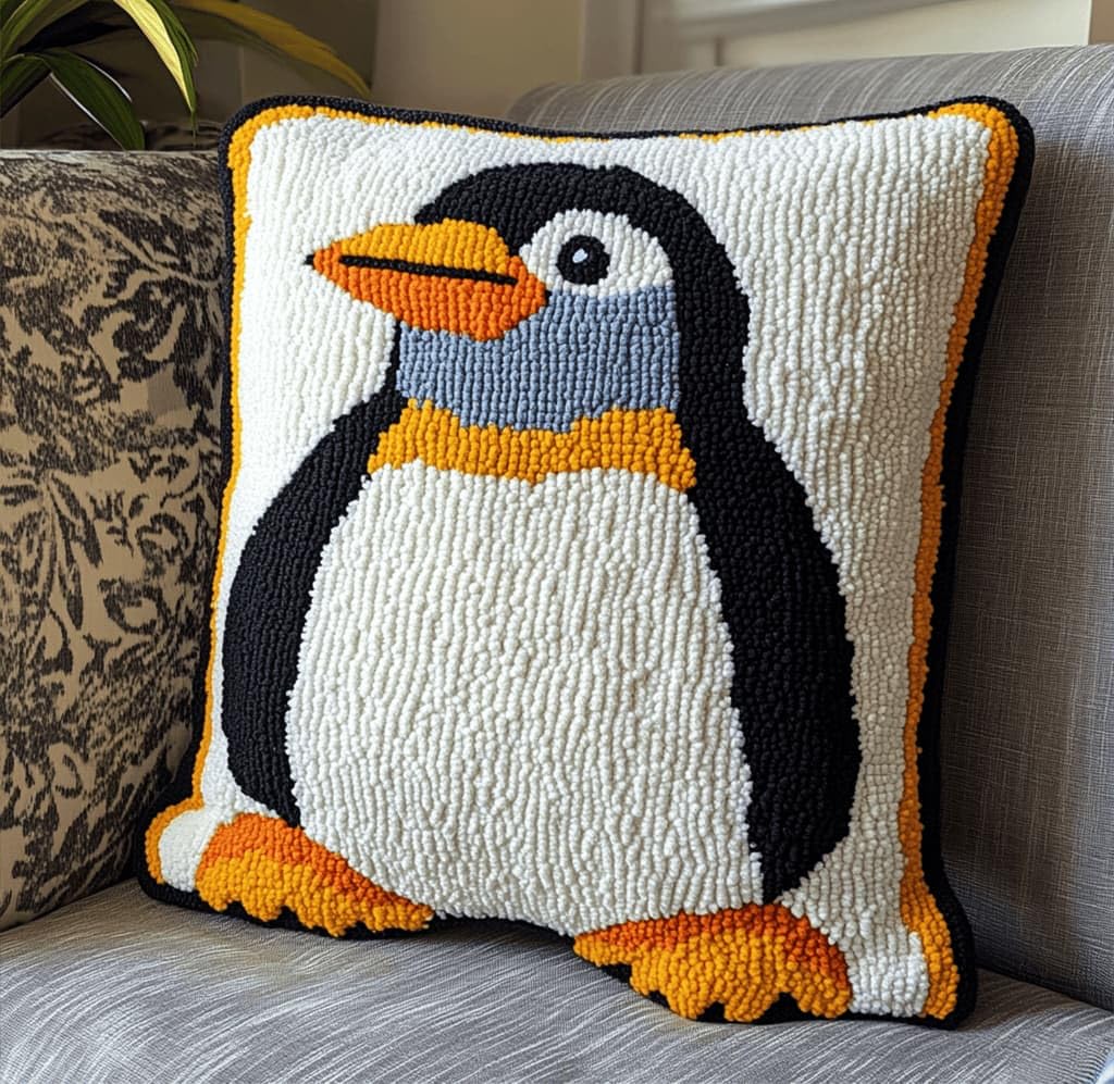Kitquiver Decor Latch Hook Cushion Kit,Penguin DIY Pillow Cover 43X43Cm