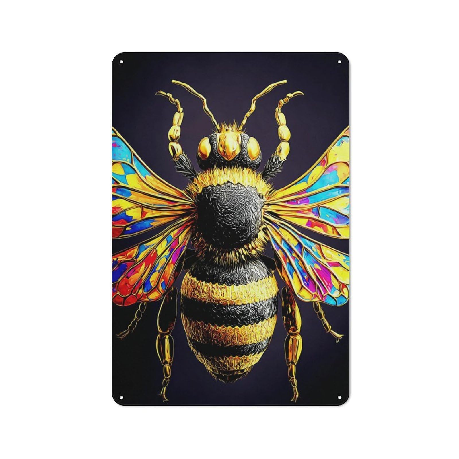 Junmoney Golden Bee With Multicolored Wings -1 30X20cm Industrial-Style Tin Sign With For Hallway Wall, A Metal Wall Feature For A Newly Arranged Hallway