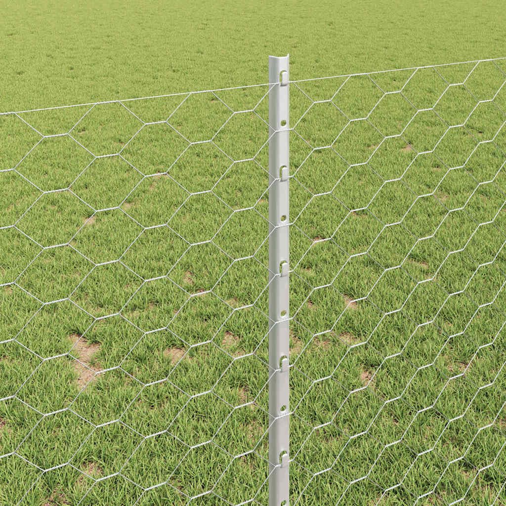 Ogrodzenie sześciokątne ze słupkami, 25 m x 1 m, stal ocynkowana, srebrna siatka, odporna na warunki atmosferyczne, odporna na rdzę, do ogrodu, na taras, balkon, ochrona przed wzrokiem