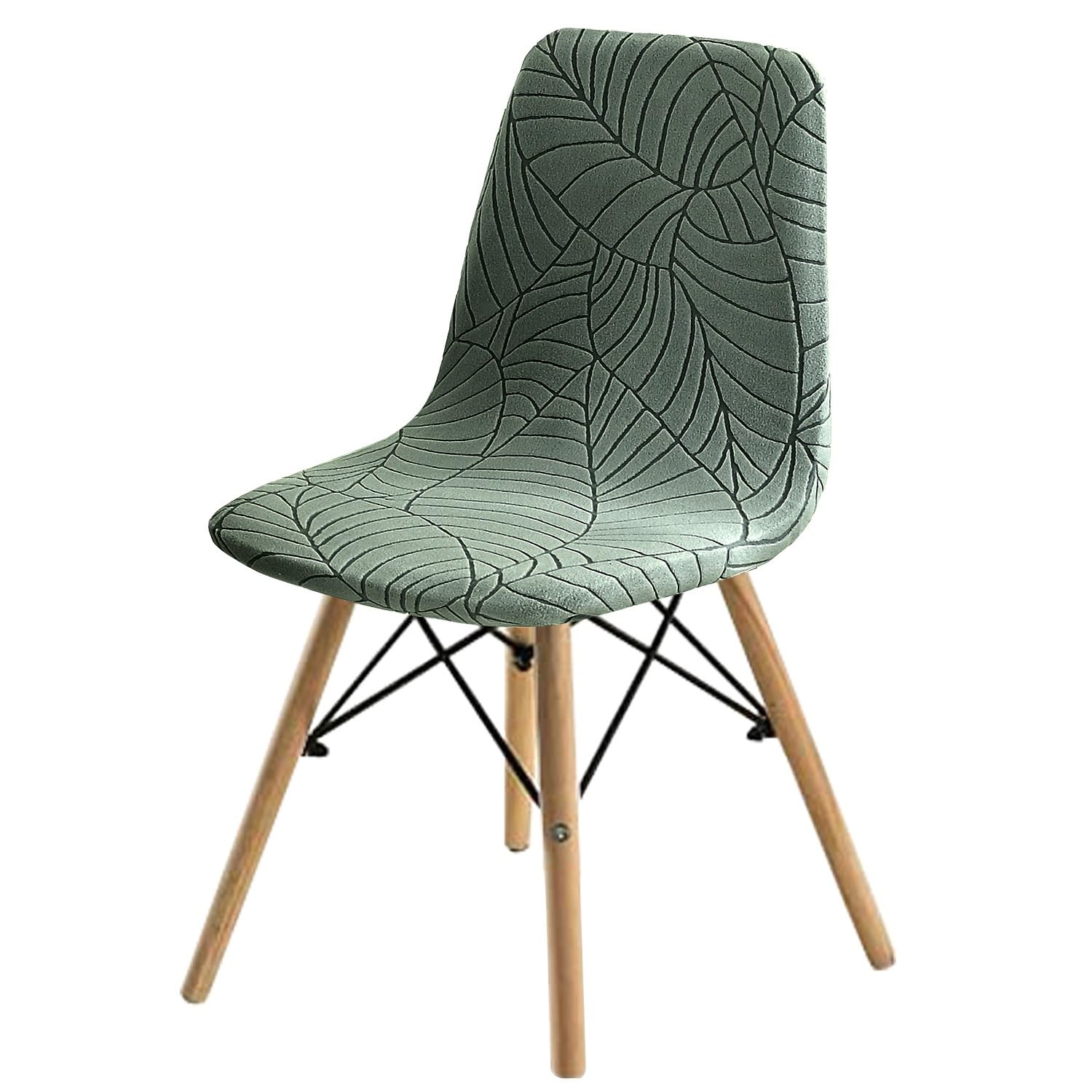 Shell Chair Cover Stretch Jacquard Mid Century Modern Dining Chair Covers Dining Room Chair Slipcover Armless Chair Covers For Kitchen Chairs,Living Room Jacquard ( Color : Bean Green , Size : Set of