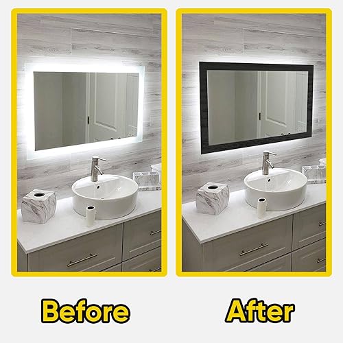 Miniatura 6 de Adhesivo de marco de borde de espejo de grano de madera negra de 3.94 pulgadas x 32.8 pies, bordes de PVC extraíbles impermeables para decoración de