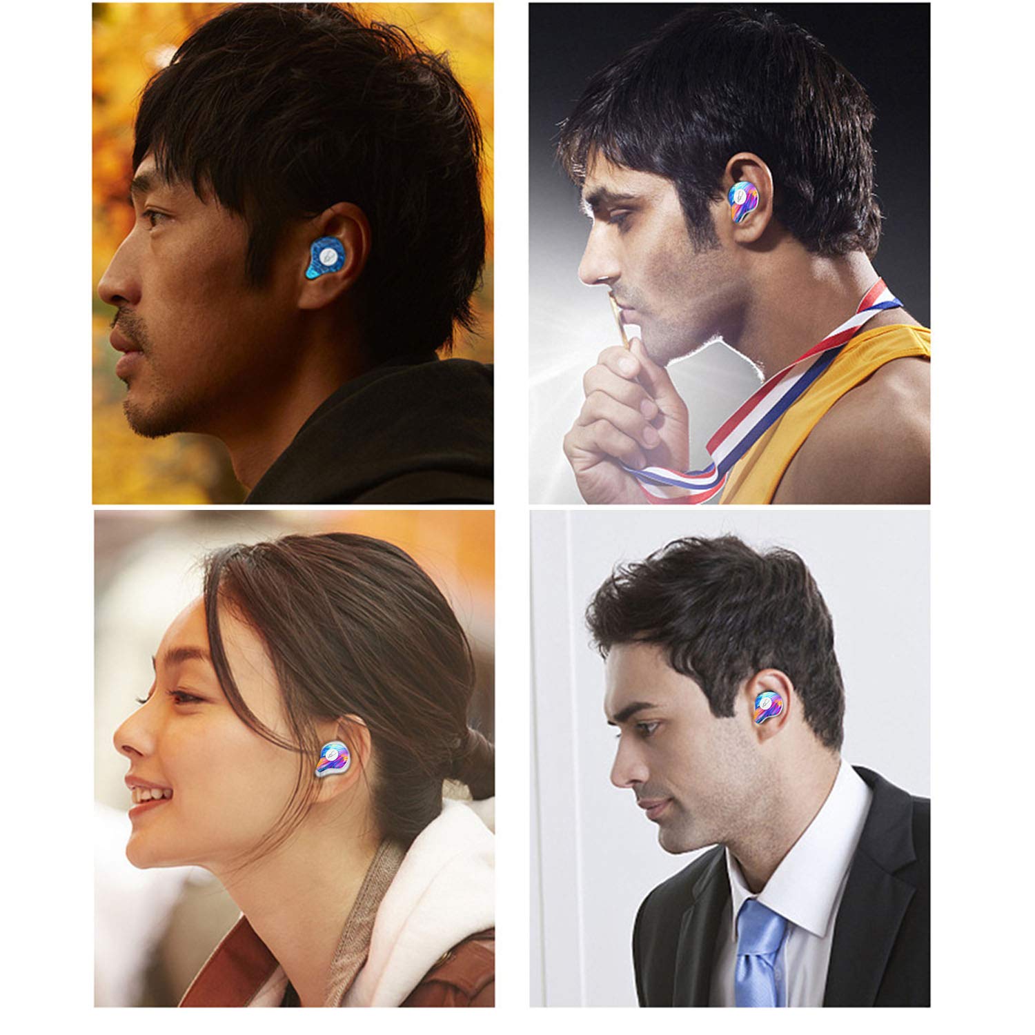 True bezprzewodowe słuchawki douszne, bezprzewodowe słuchawki Bluetooth 5.0, głęboki bas, stereo z redukcją szumów, odporne na pot słuchawki Bluetooth TWS, bezprzewodowe słuchawki z przenośnym pudełkiem do ładowania, tęczowe