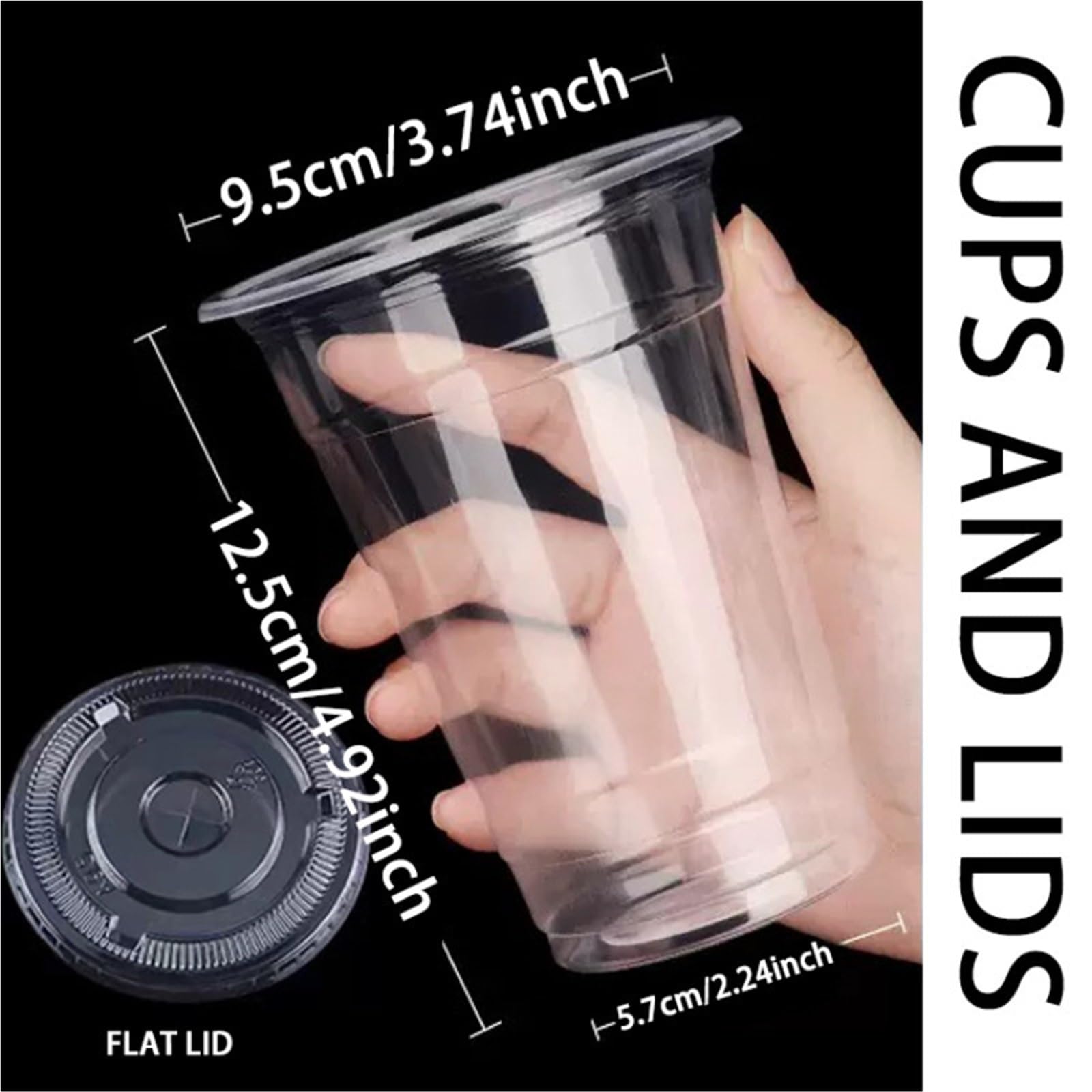 100 Stück durchsichtige Plastikbecher, flache Deckel, Trinkbecher für Party & mehr