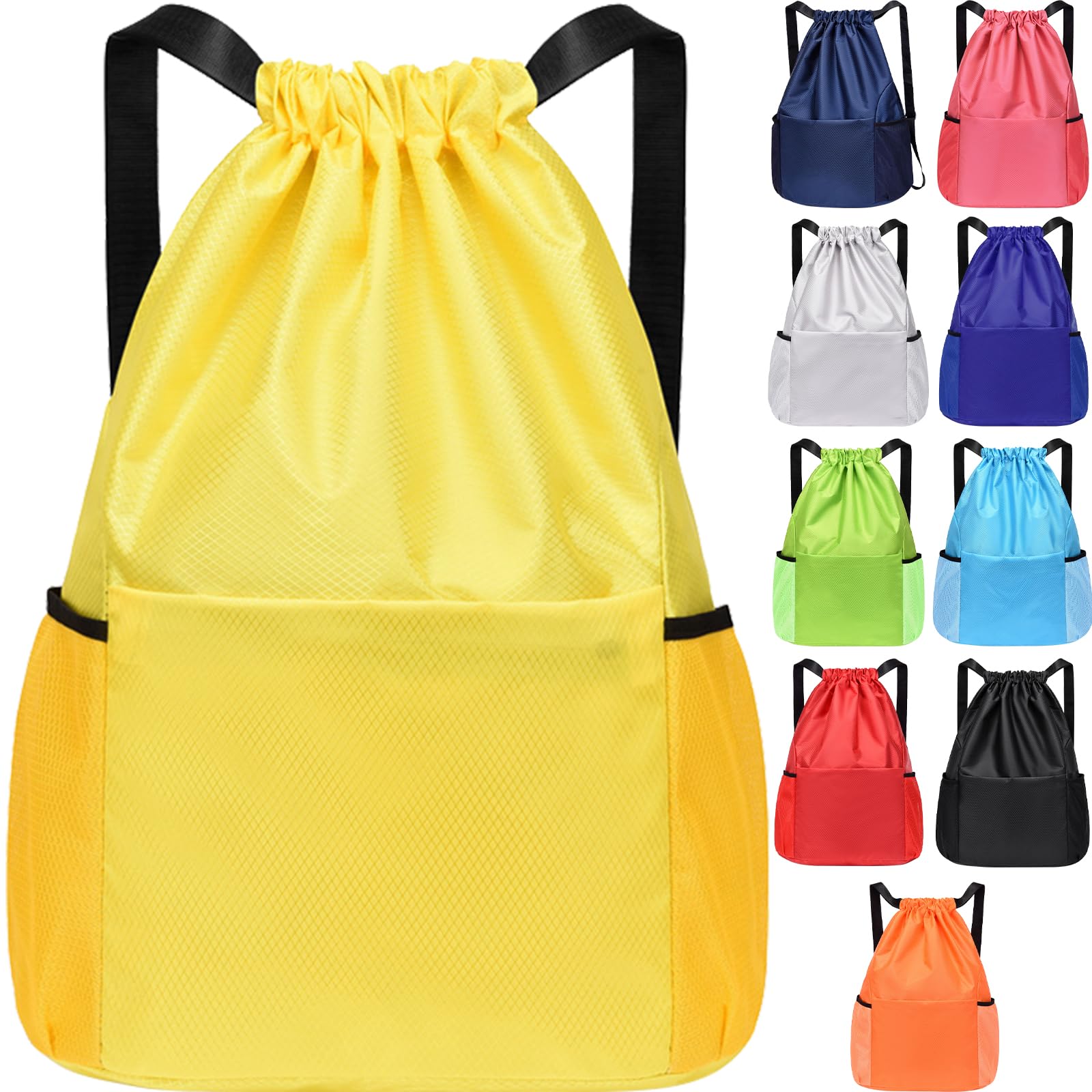 InfiniZer Sports Drawstring Bags Waterproof Swimming Bag for Kids Adults Unisex Large Capacity Foldable Gym Bag for Swimming Gym School Travel Hiking (Yellow)