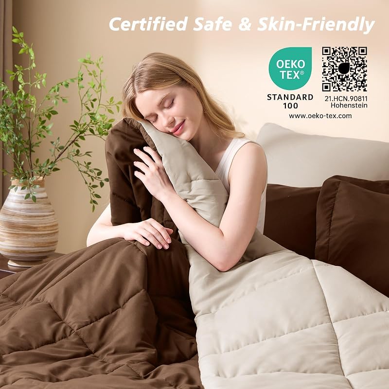 MUXHOMO Queen Comforter Set with Sheets Brown - 7 Pieces Bed in a Bag image 2