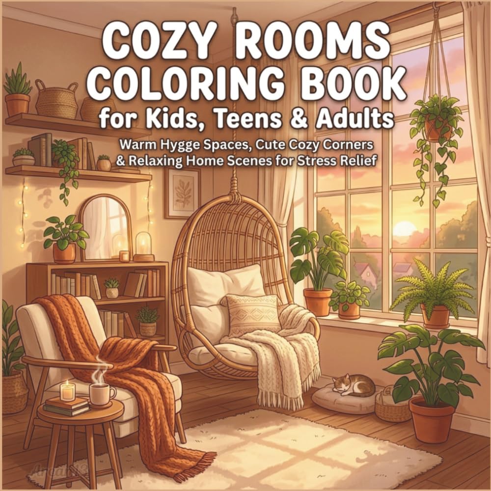 Cozy Rooms Coloring Book for Kids, Teens & Adults: Warm Hygge Spaces, Cute Cozy Corners & Relaxing Home Scenes for Stress Relief
