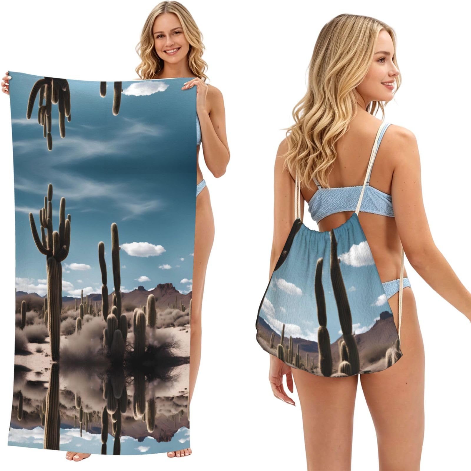 SXZVVBN beautiful cactus 2-in-1 Beach Towel Bag, Quick Dry Sand Free Travel Towel Backpack for Adults