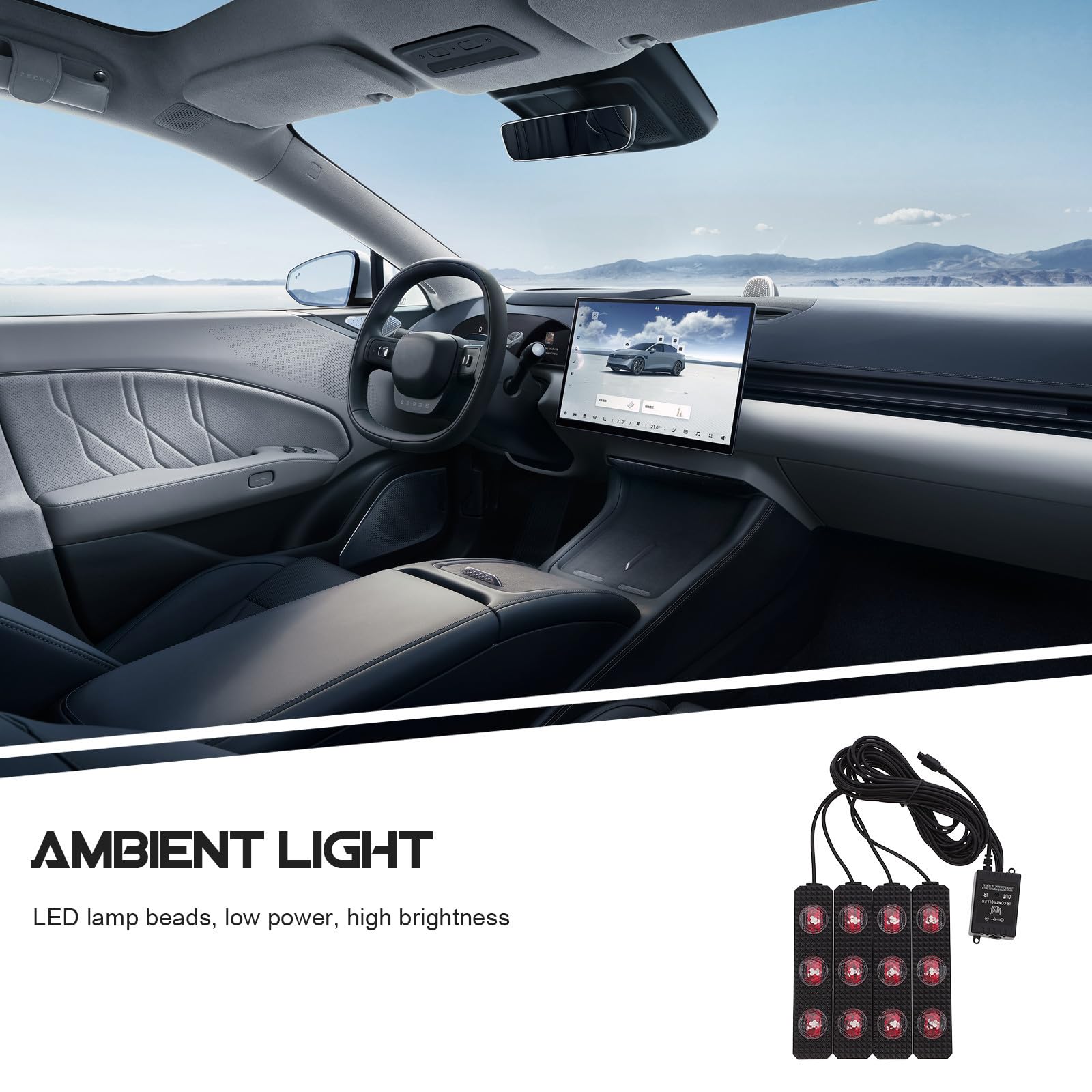 PLAFOPE Lámpara Estroboscópica LED para Interior de Coche Conexión USB, Luz Ambiente Decorativa de PVC y Cristal para Modificación del Habitáculo y Viajes
