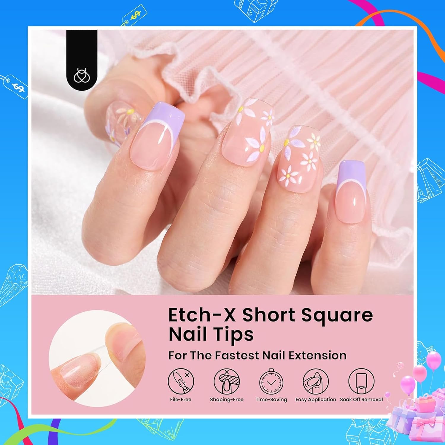 Beetles Short Square Gel Nail Tips 12 Sizes 288 PCS Half Matte Full Cover False Nails Clear Acrylic Nails Glue on Nails for Girls Women DIY Nail Extension