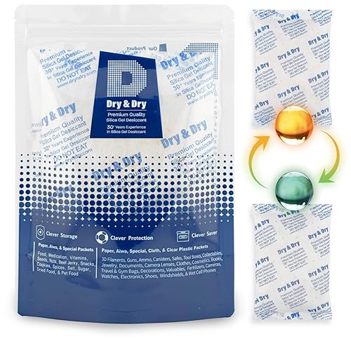 Dry & Dry 17.64oz 5 paquetes Indicación naranja apta para alimentos (naranja a verde oscuro) paquetes de gel de sílice mixto deshumidificador