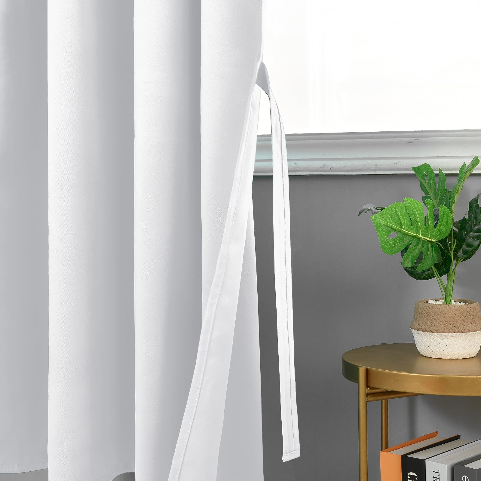 JIUZHEN Opaque Curtains with Ruffle Tape, Blackout Curtains, Living Room Curtains, Bedroom, Thermal Curtain, White Grey, H 145 x W 140 cm, Set of 2 - Image 3